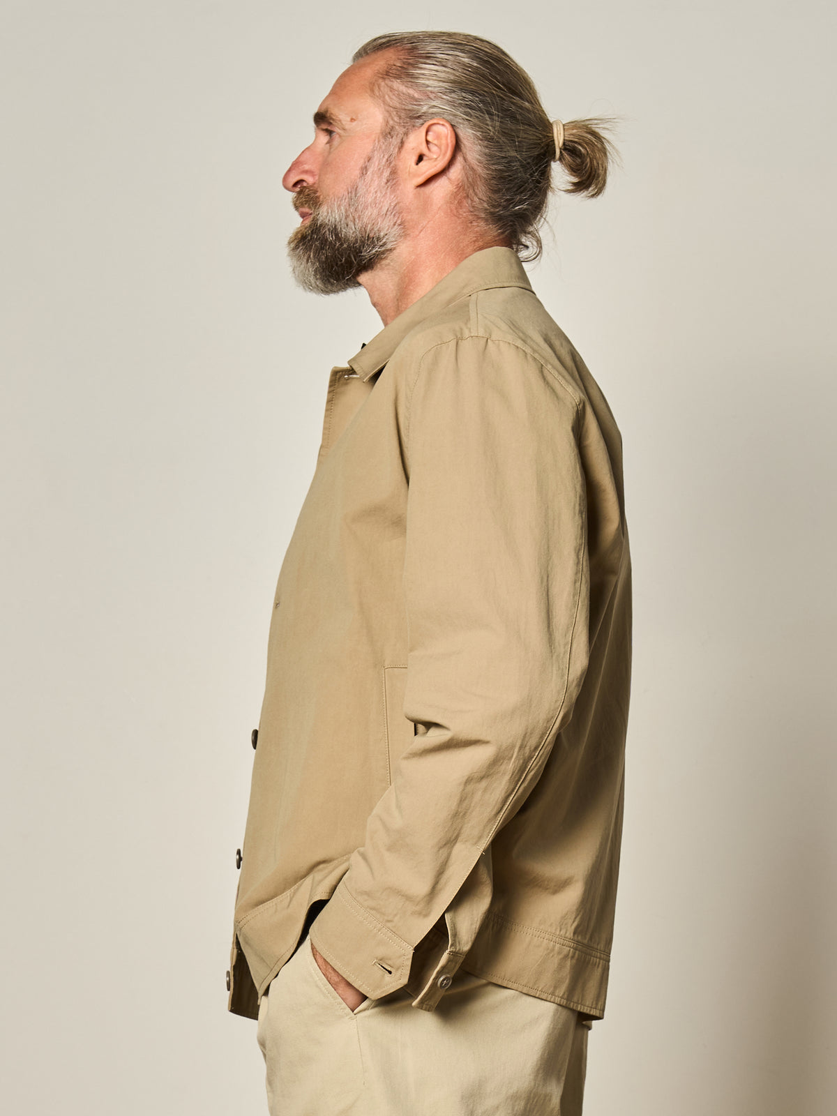 Beige Japanese Cotton Bomber Jacket