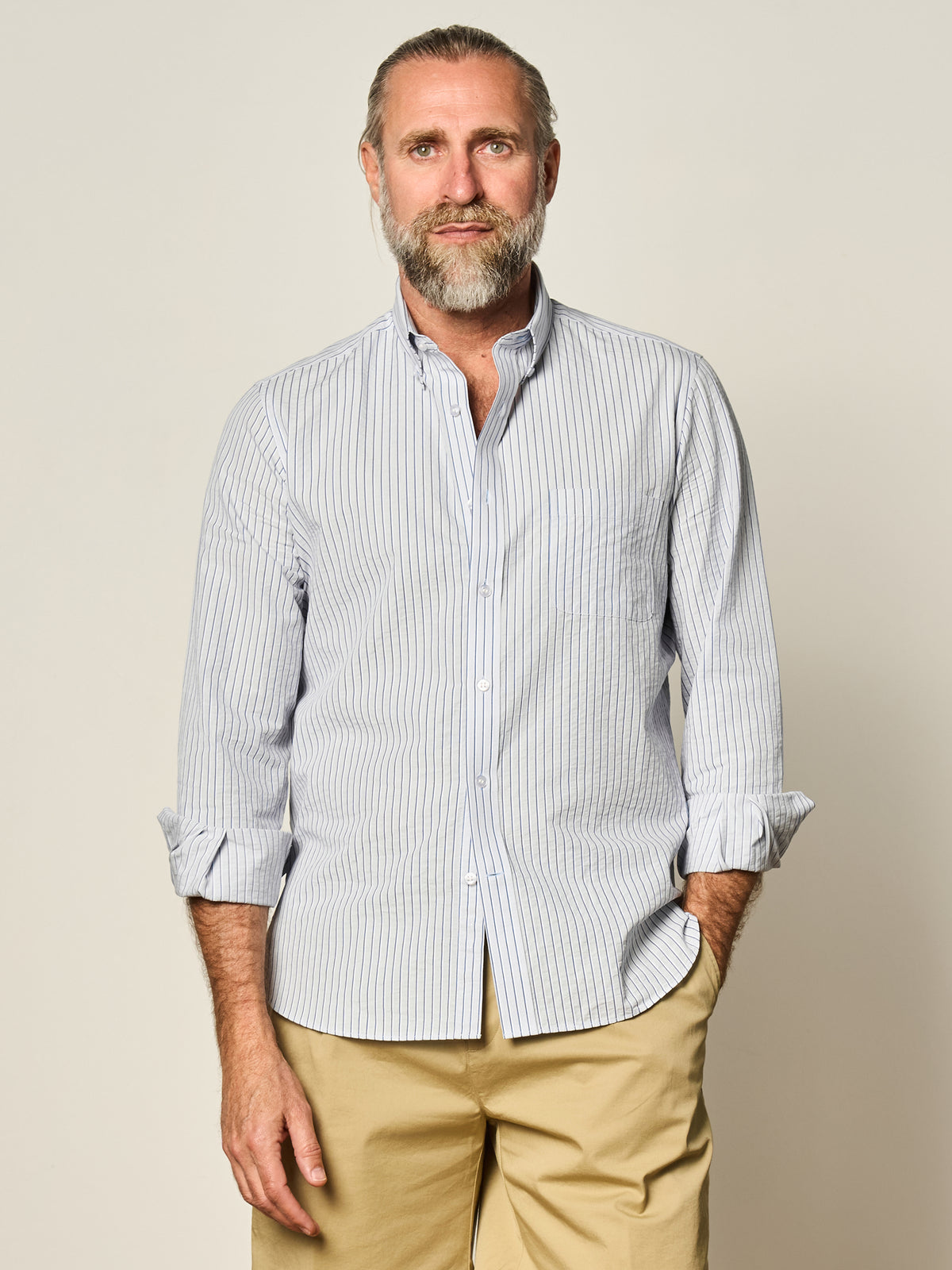 Blue Stripe Seersucker Button Down Shirt