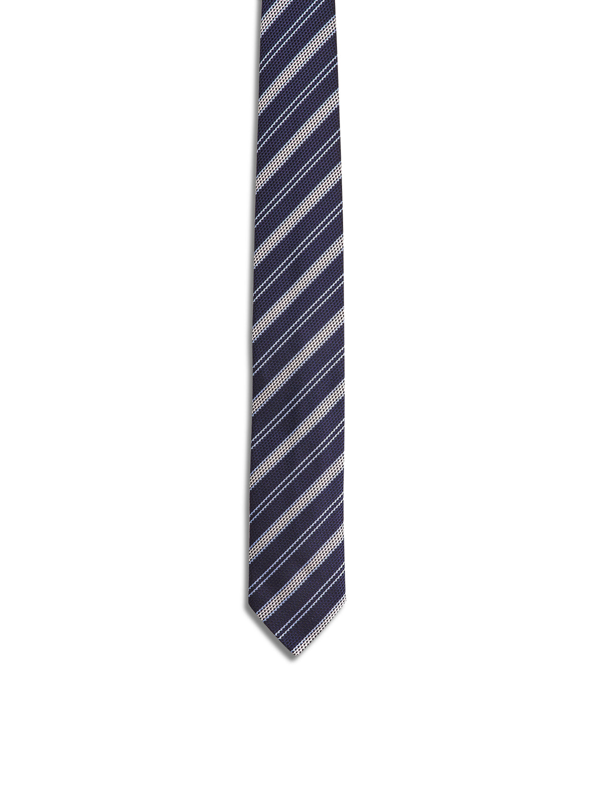 Navy & Silver Stripe Silk Tie