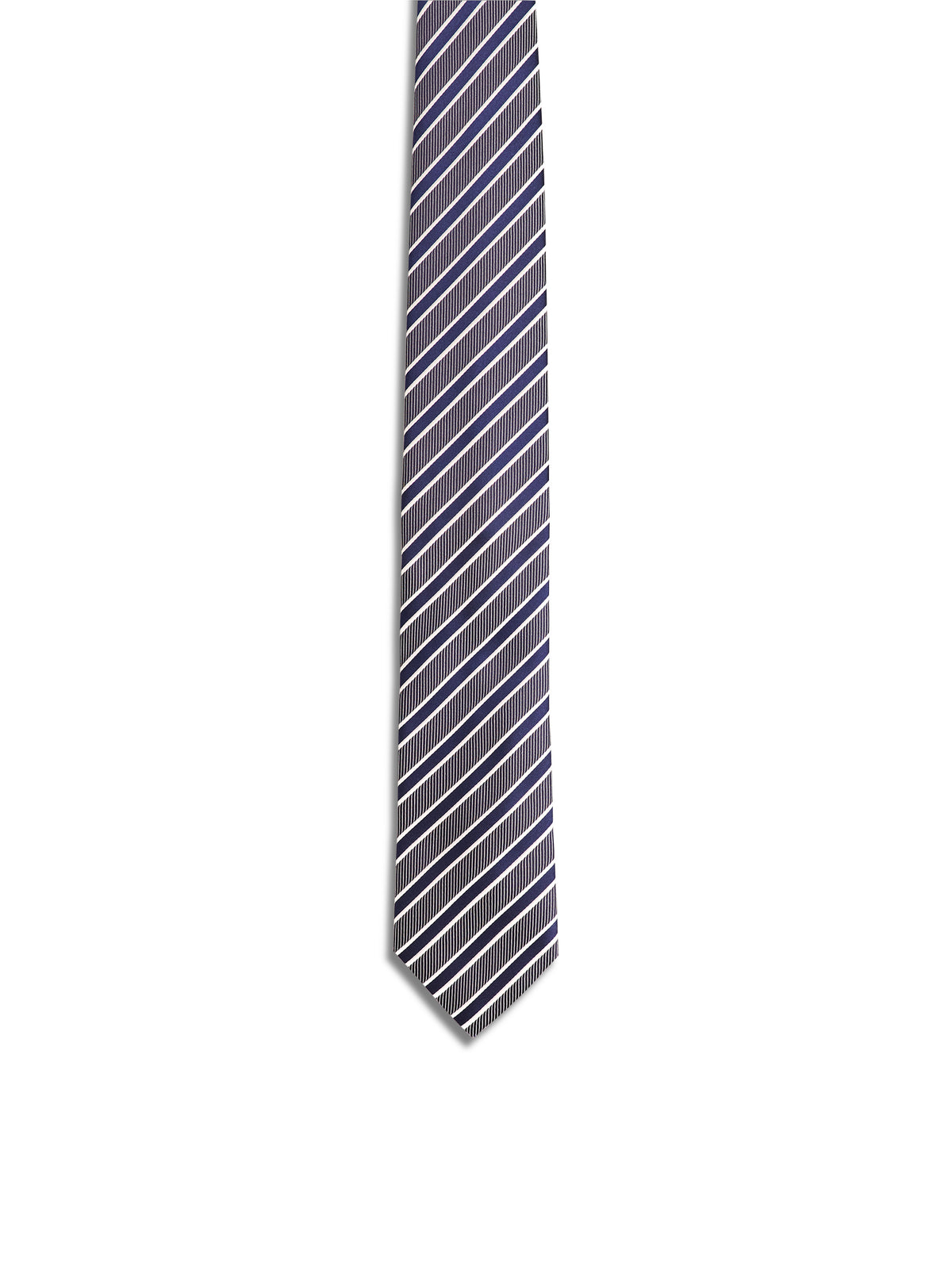 Grey & Navy Stripe Silk Tie