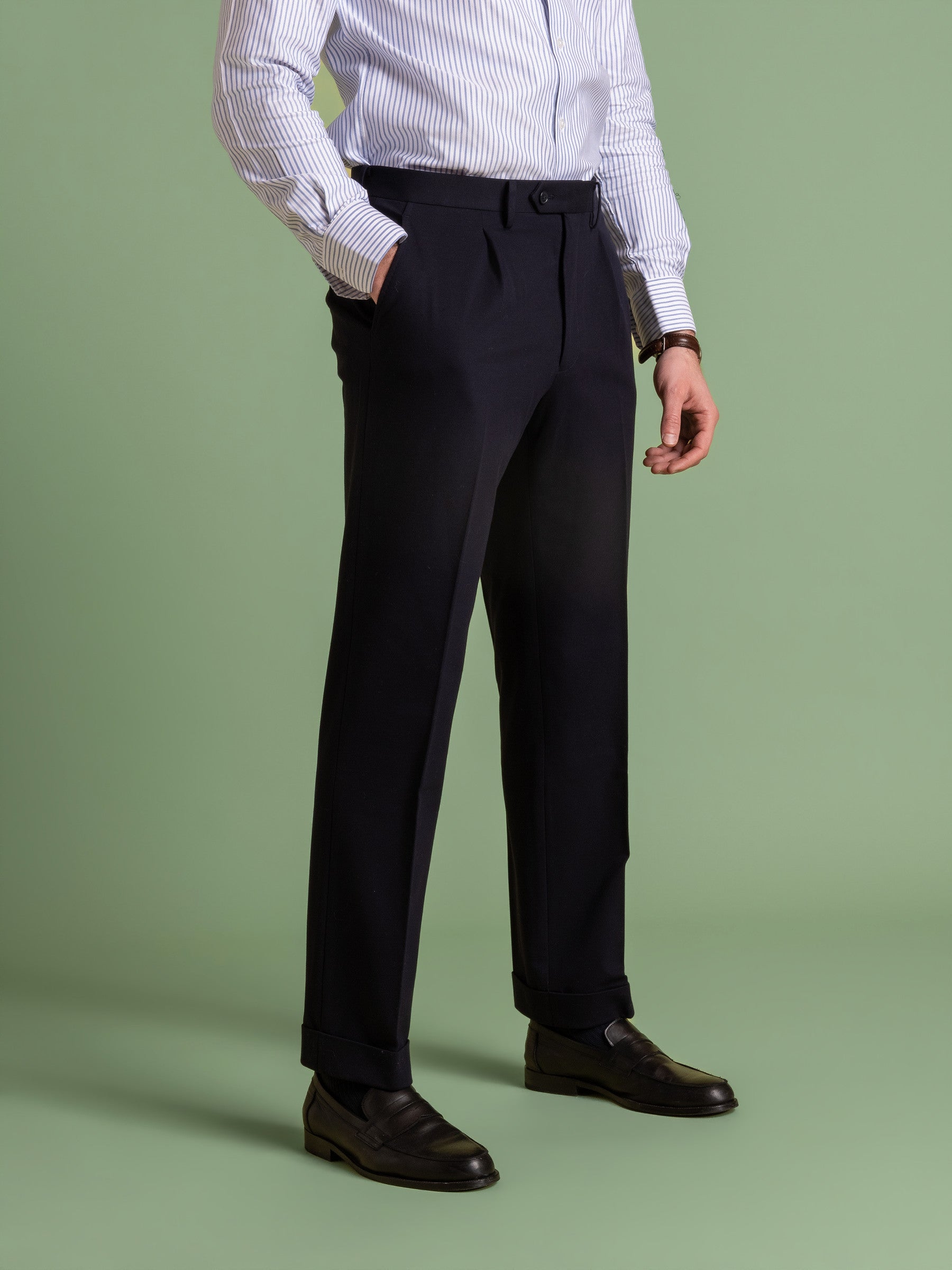 Navy Pleated Trouser