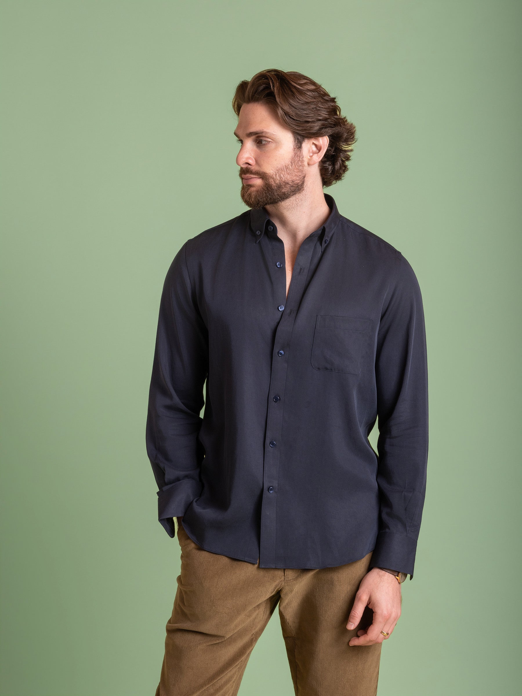 Navy Tencel Button Down Shirt