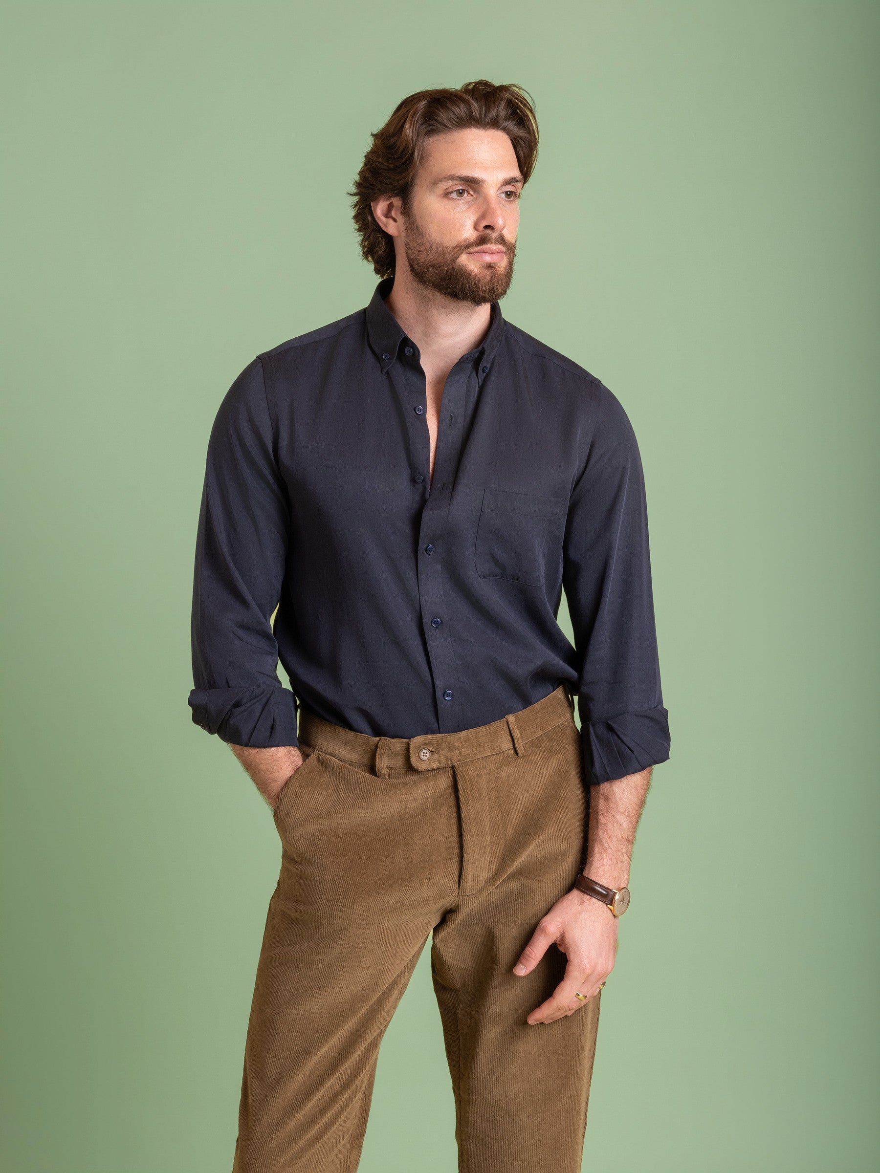 Navy Tencel Button Down Shirt