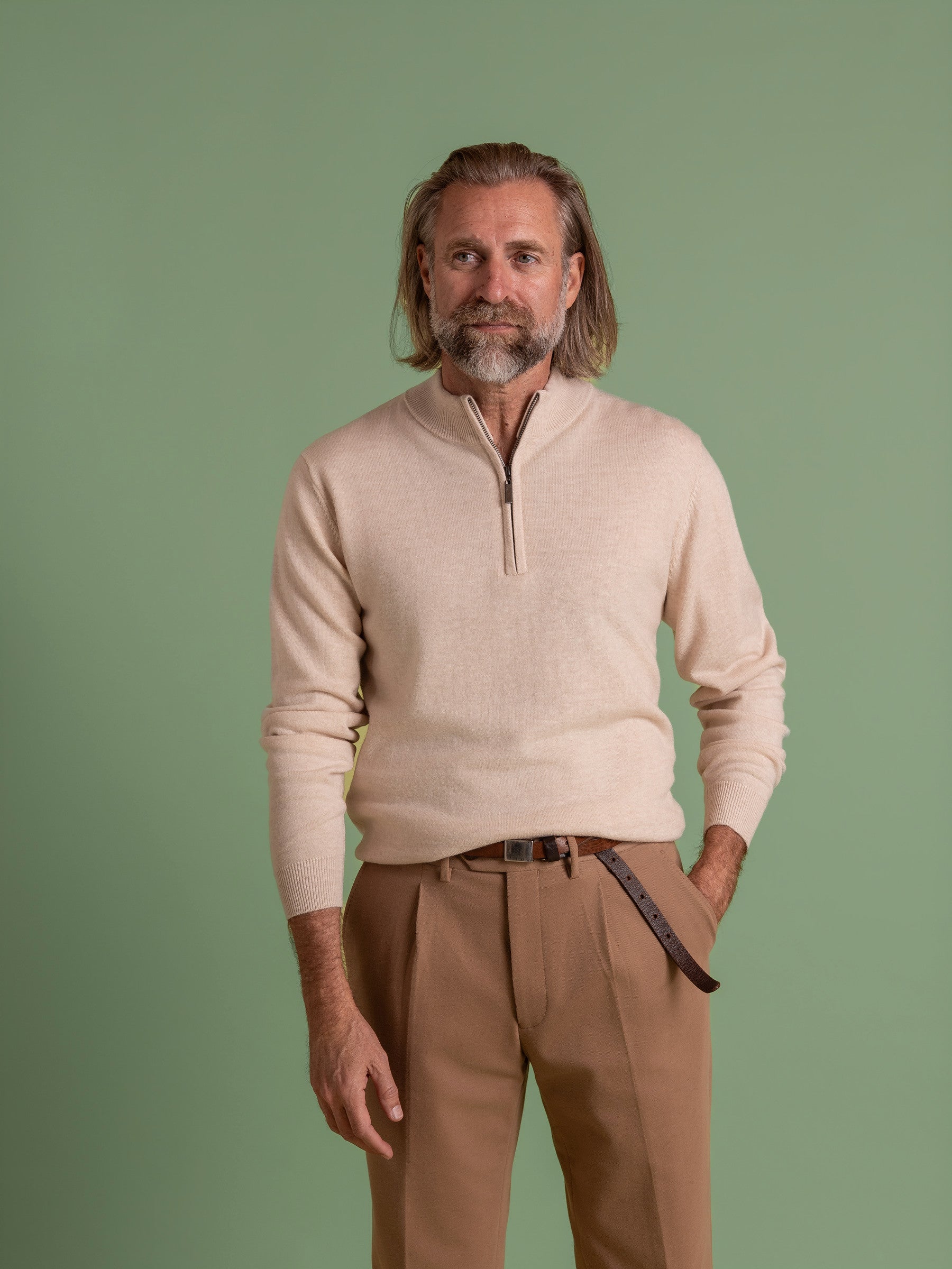 Nougat Wool Cashmere Quarter Zip