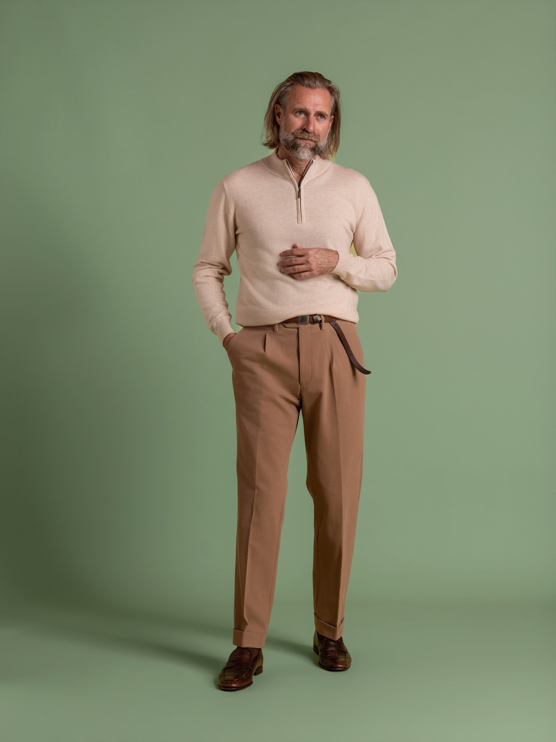 Nougat Wool Cashmere Quarter Zip