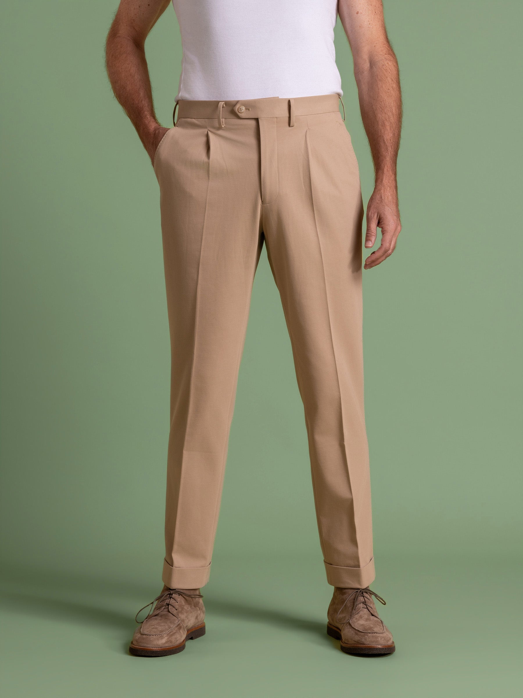 Sand Pleated Trouser