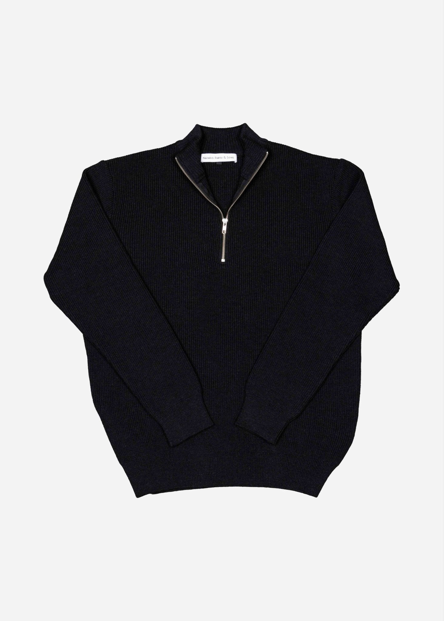 Black Fisherman Rib Quarter Zip Knit - Nazario Parisi & Sons