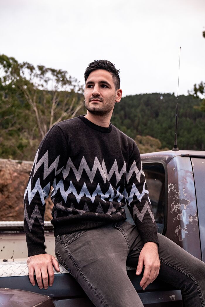 Black Zigzag Jacquard Knit - Nazario Parisi & Sons