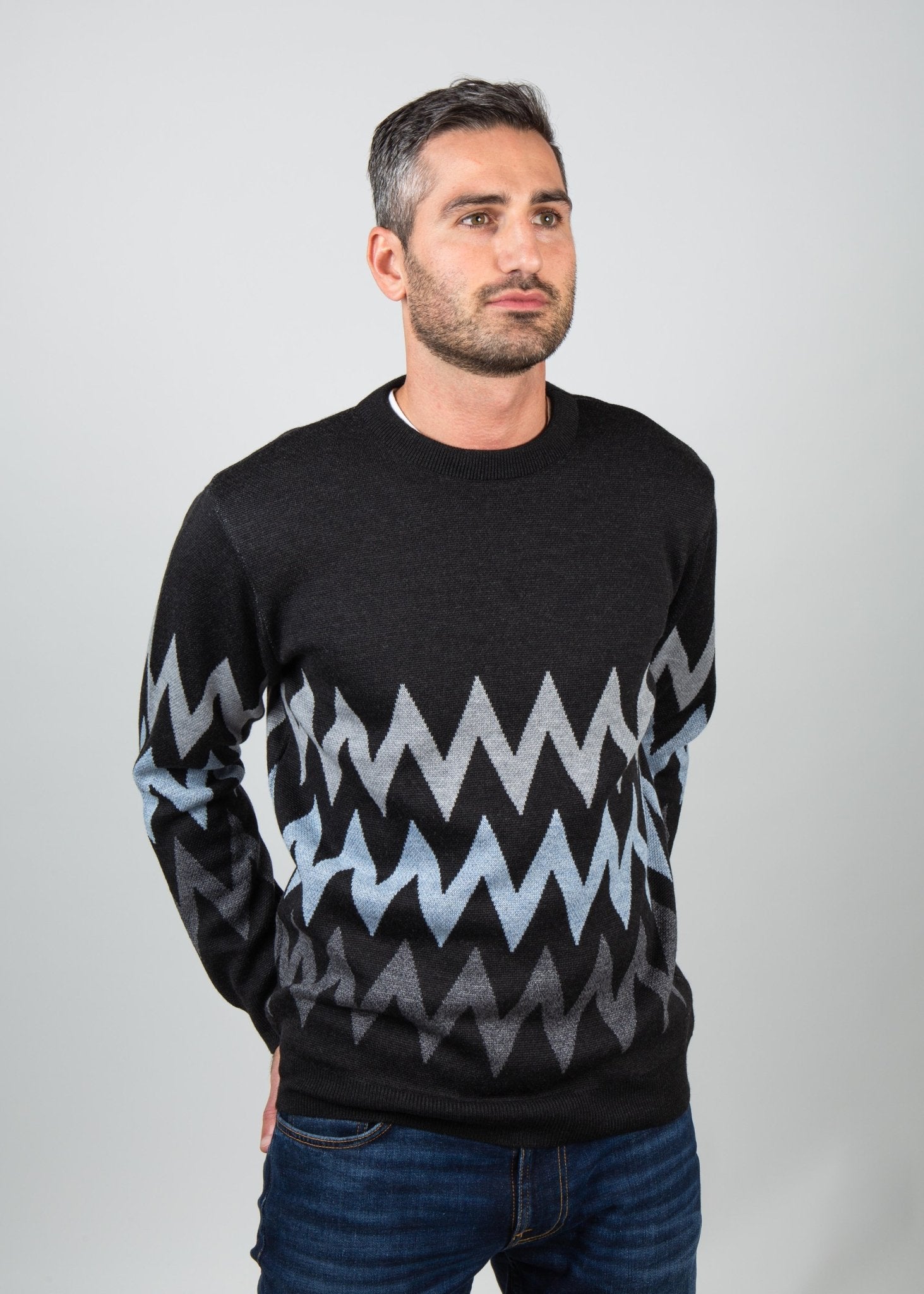 Black Zigzag Jacquard Knit - Nazario Parisi & Sons