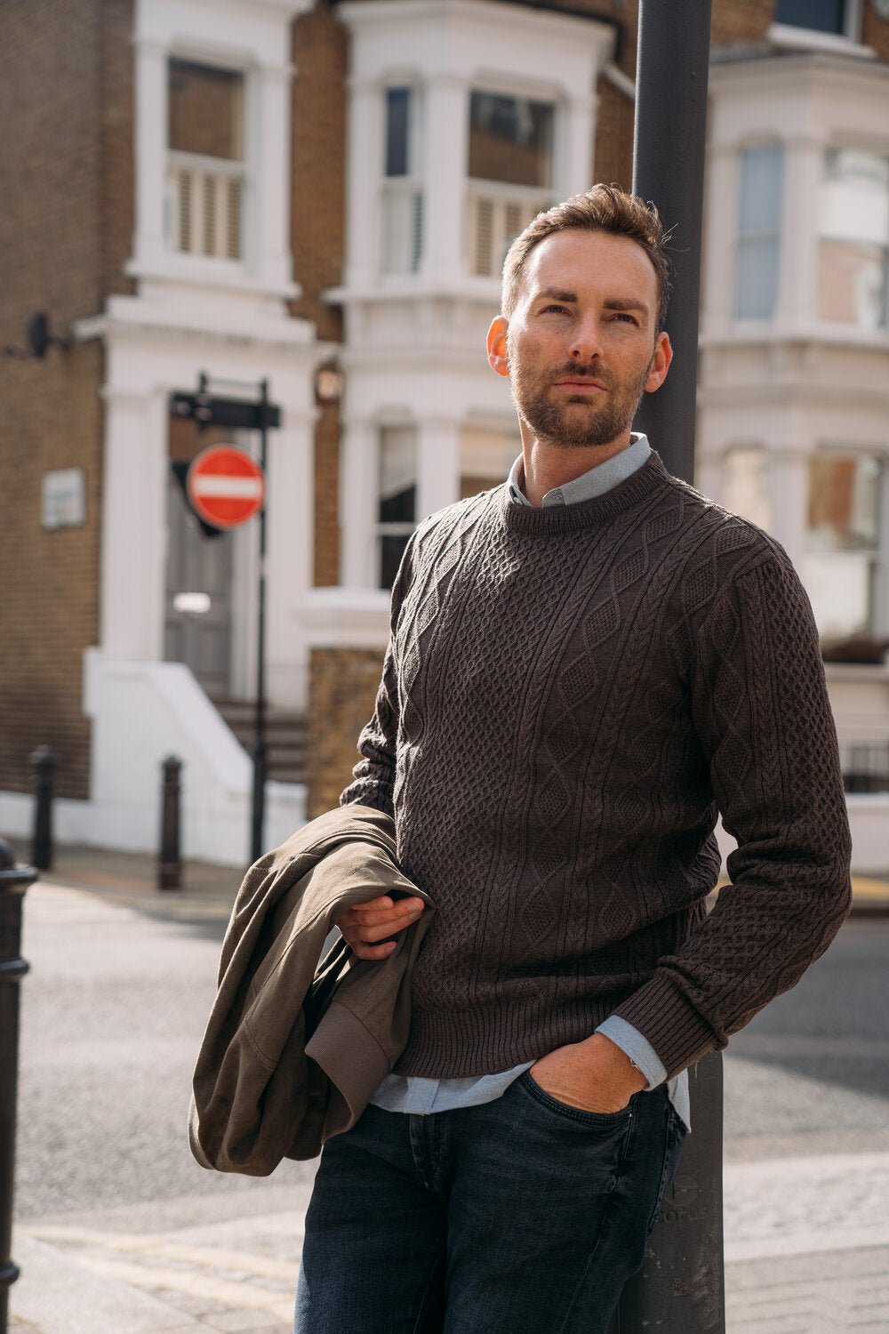 Brown Honeycomb Cable Knit - Nazario Parisi & Sons