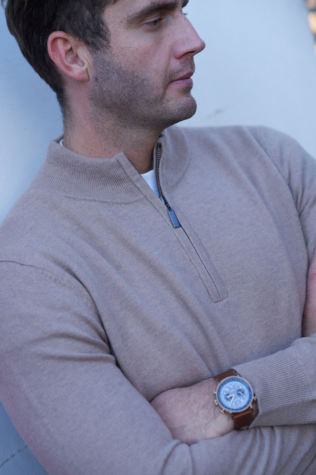 Camel Cashmere Wool Quarter - Zip Knit - Nazario Parisi & Sons