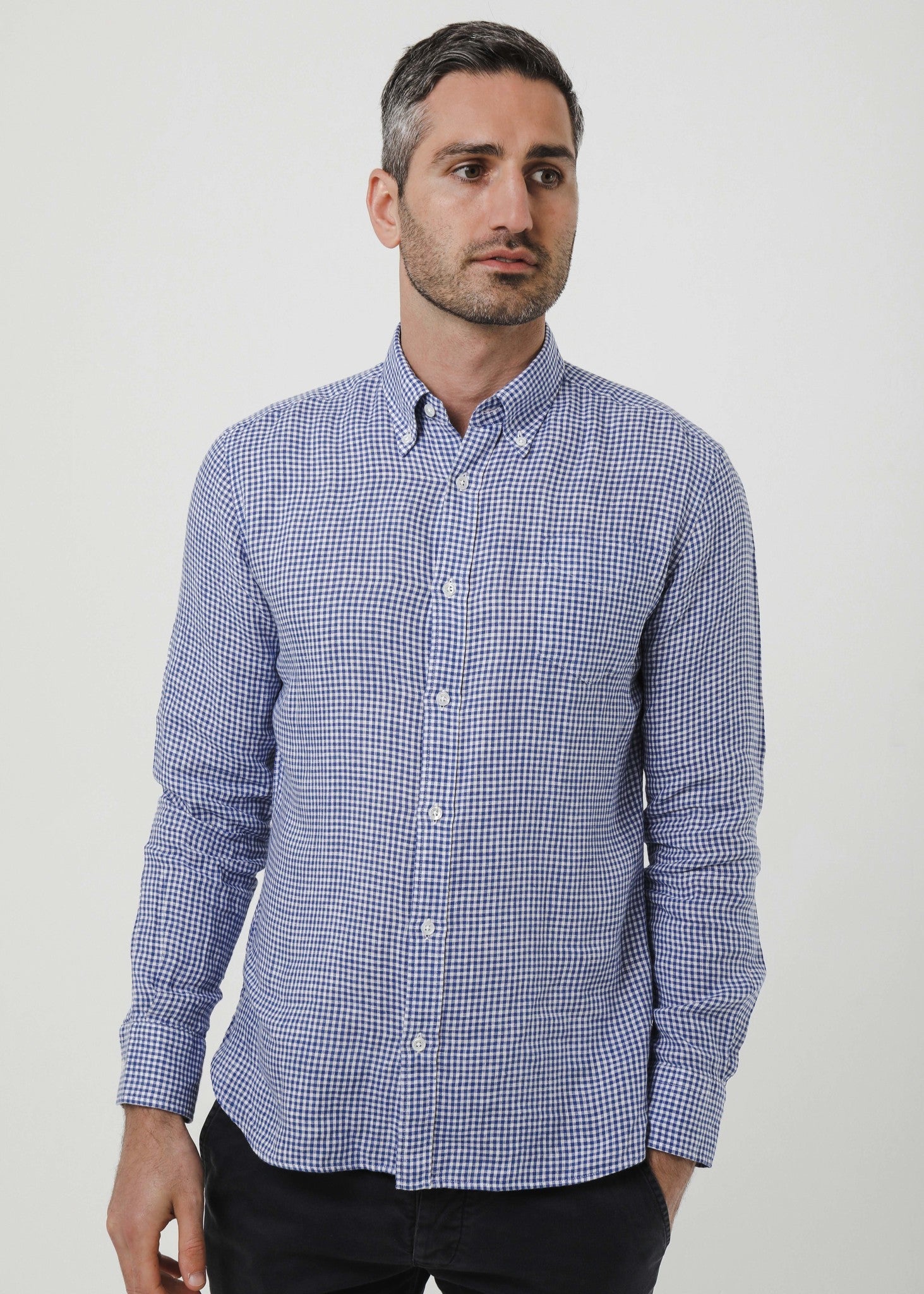 Capri Blue Check Linen Shirt - Nazario Parisi & Sons