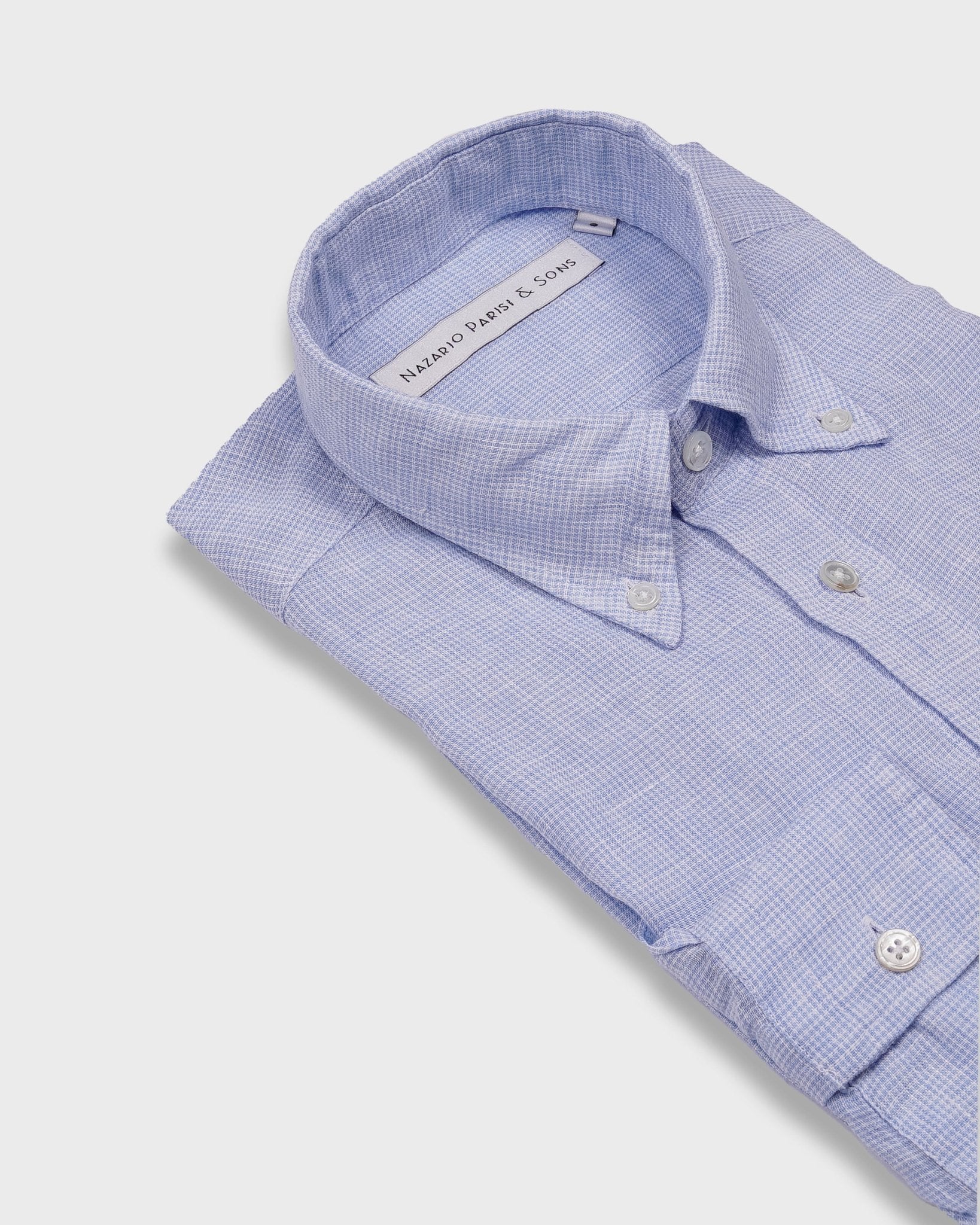 Capri Light Blue Houndstooth Linen Shirt - Nazario Parisi & Sons