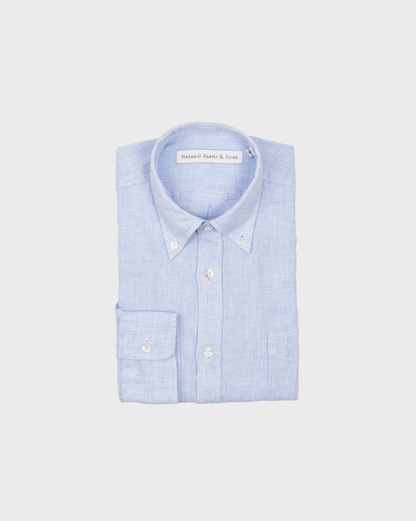 Capri Light Blue Houndstooth Linen Shirt - Nazario Parisi & Sons