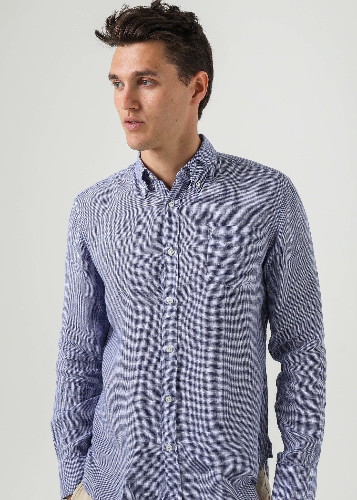 Capri Navy Houndstooth Linen Shirt - Nazario Parisi & Sons