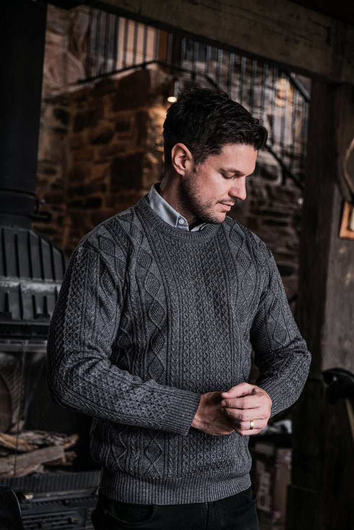 Charcoal Honeycomb Cable Knit - Nazario Parisi & Sons