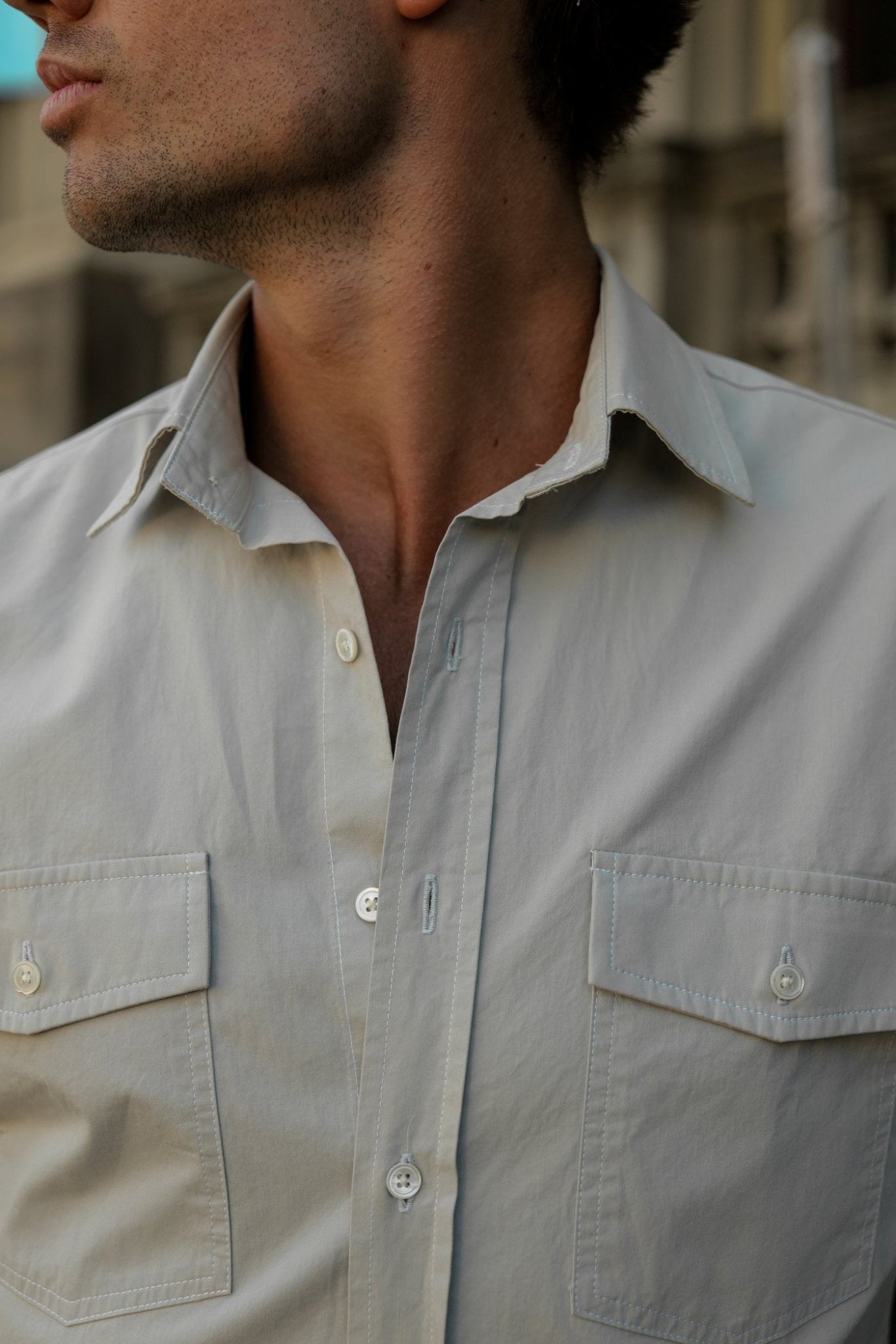 Fitzroy Stone Cotton Poplin Shirt - Nazario Parisi & Sons