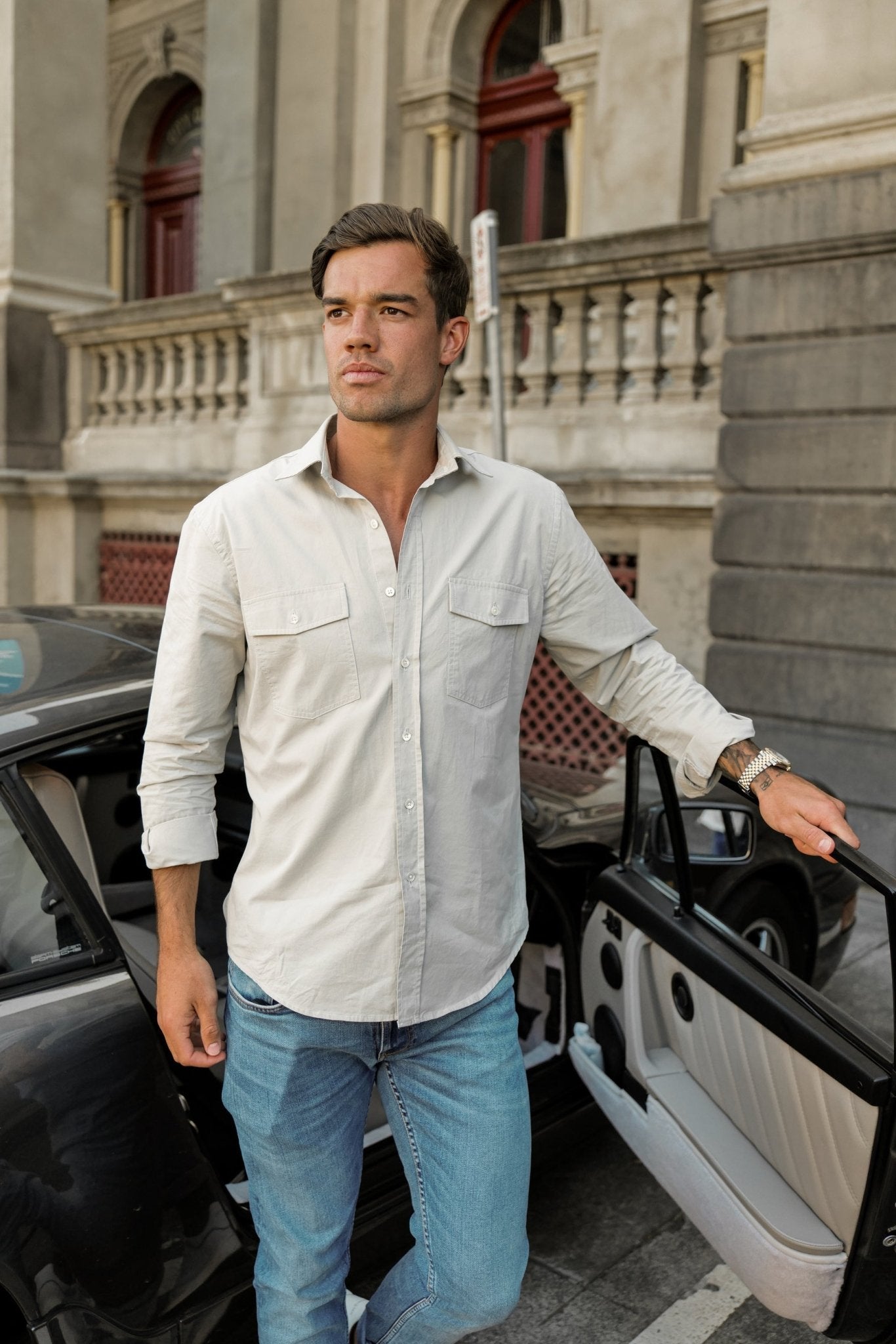 Fitzroy Stone Cotton Poplin Shirt - Nazario Parisi & Sons