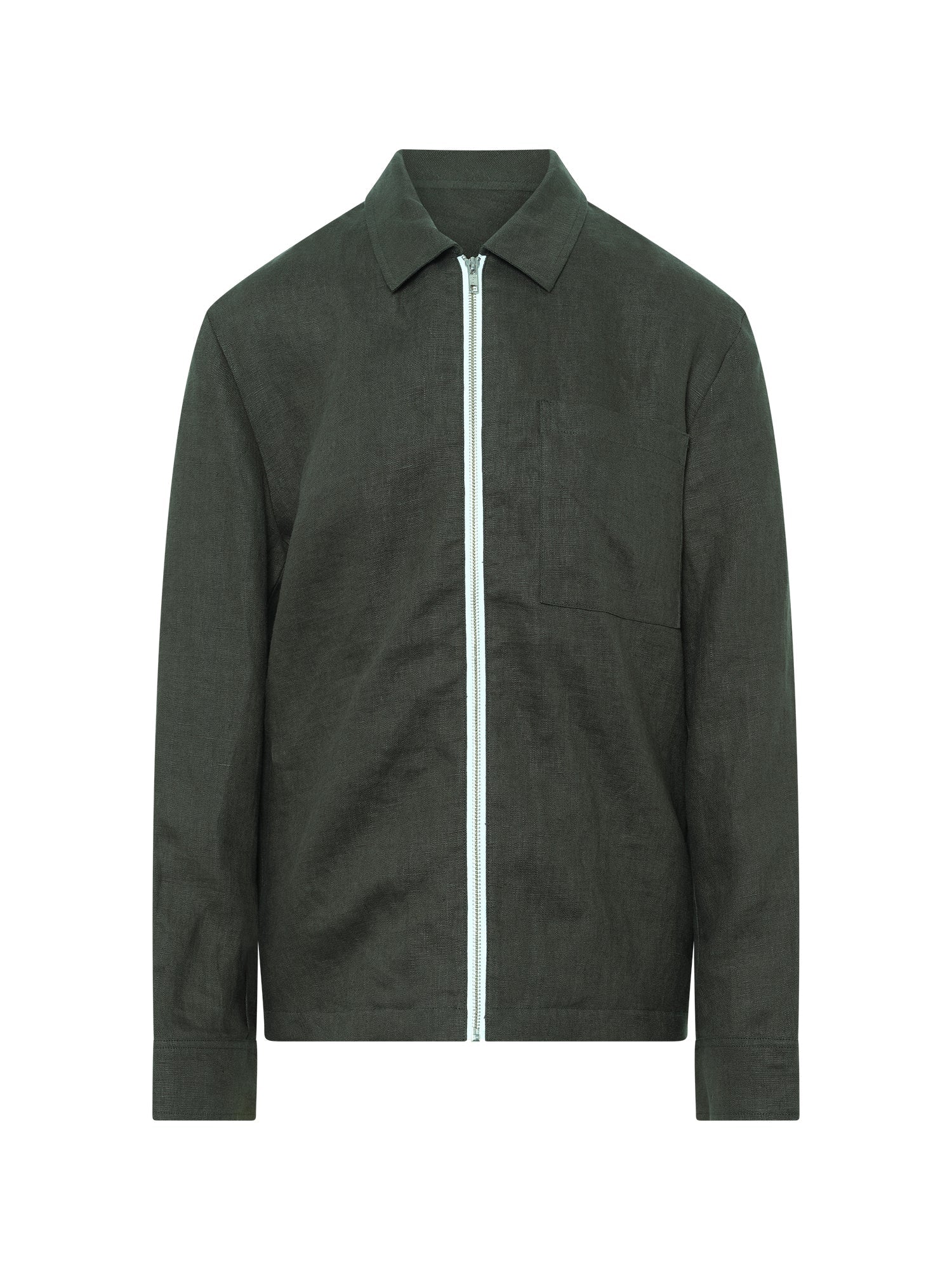 Forest Green Linen Zip Overshirt - Nazario Parisi & Sons