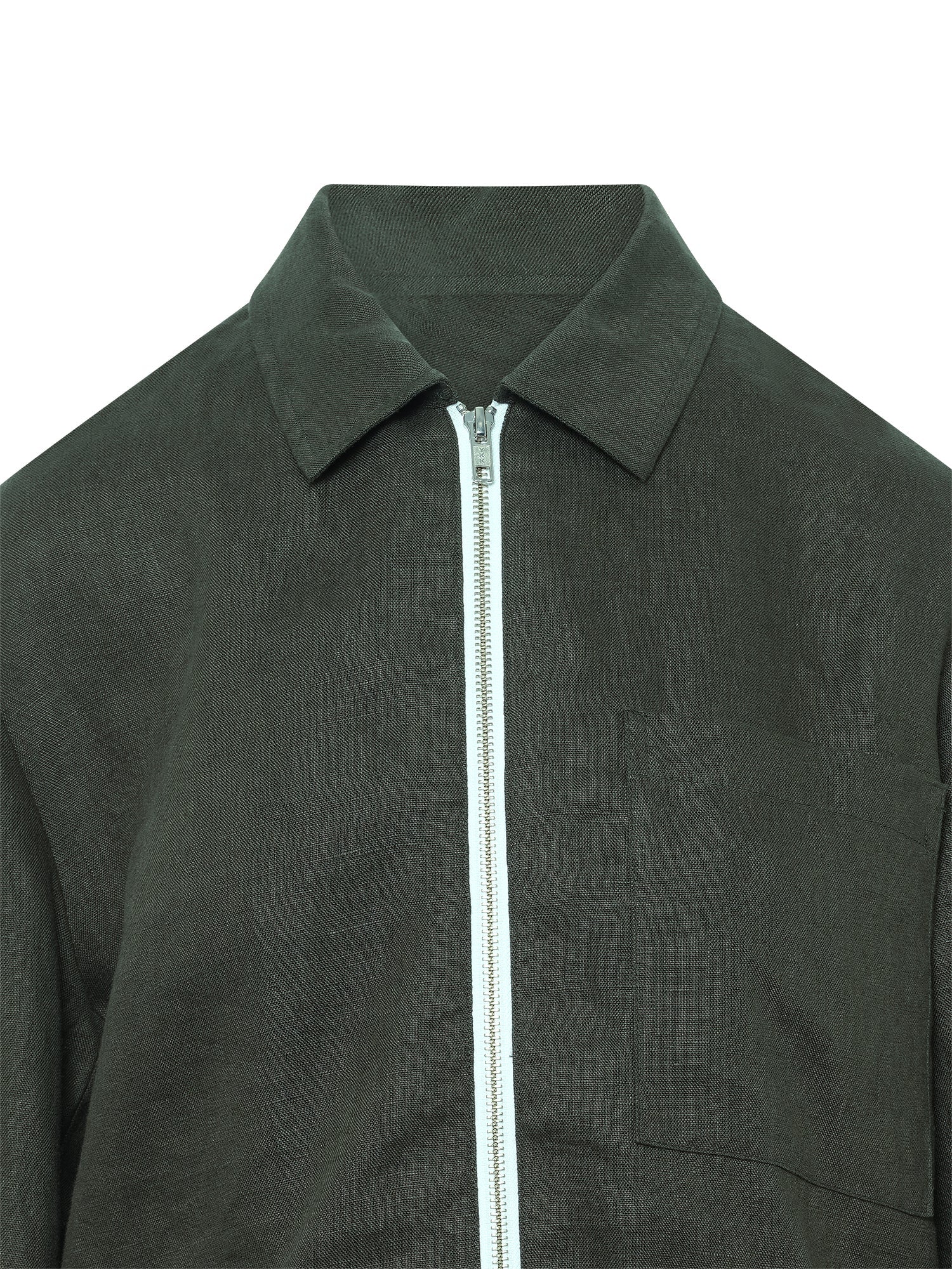 Forest Green Linen Zip Overshirt - Nazario Parisi & Sons