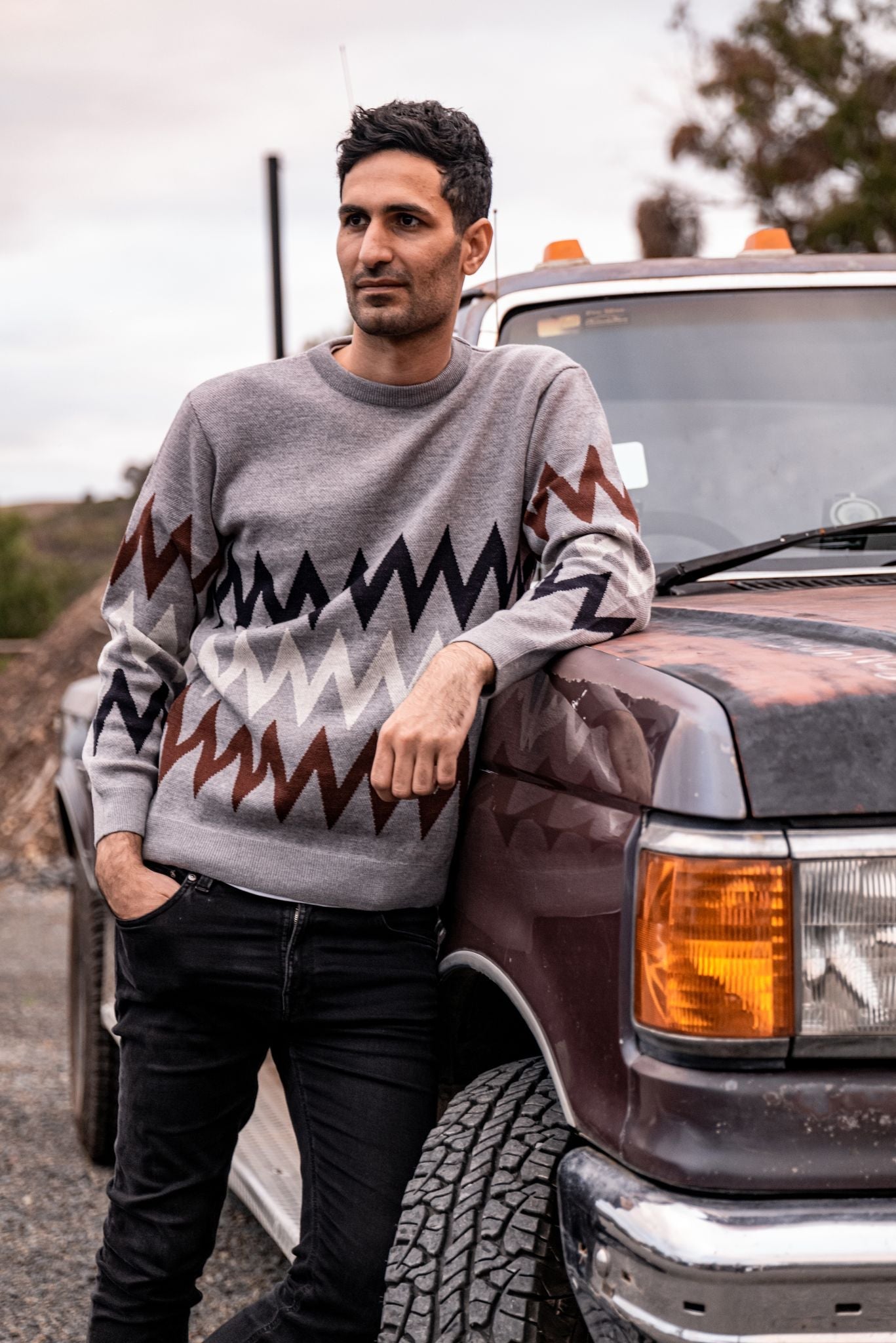 Grey Zigzag Jacquard Knit - Nazario Parisi & Sons