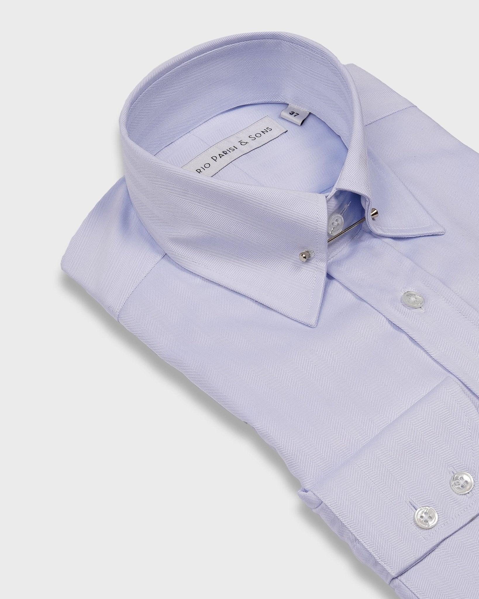 London Blue Herringbone Pin Collar Shirt - Nazario Parisi & Sons