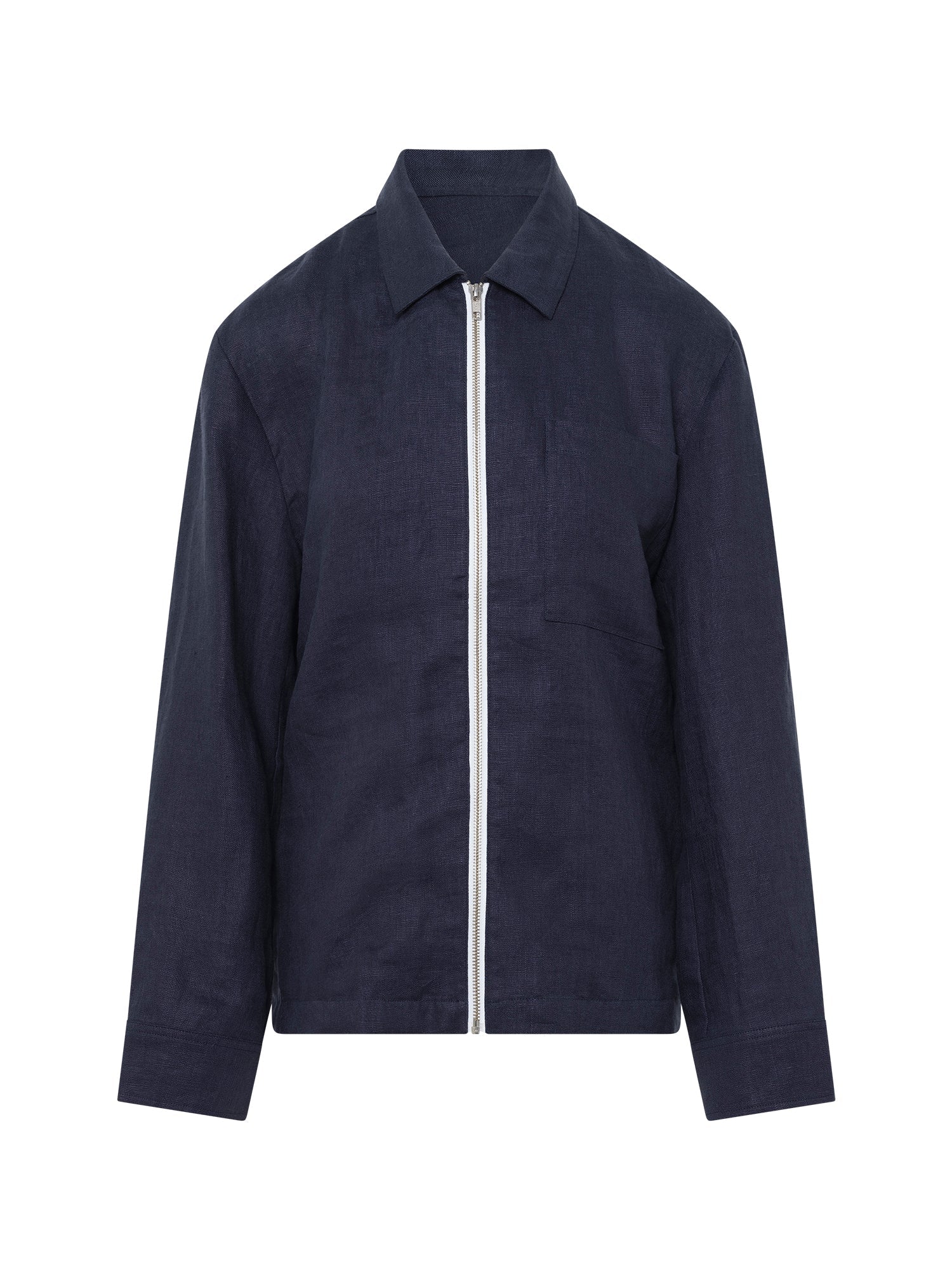 Marine Blue Linen Zip Overshirt - Nazario Parisi & Sons