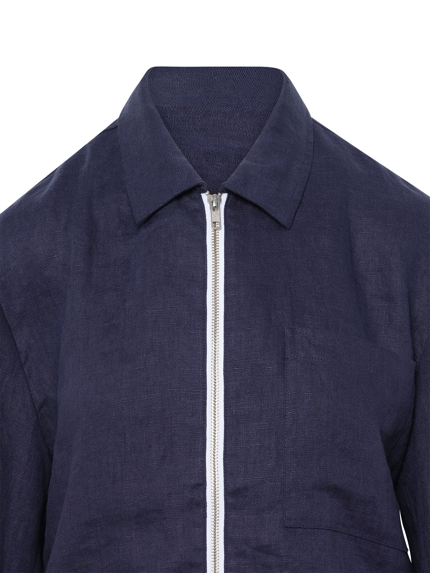 Marine Blue Linen Zip Overshirt - Nazario Parisi & Sons