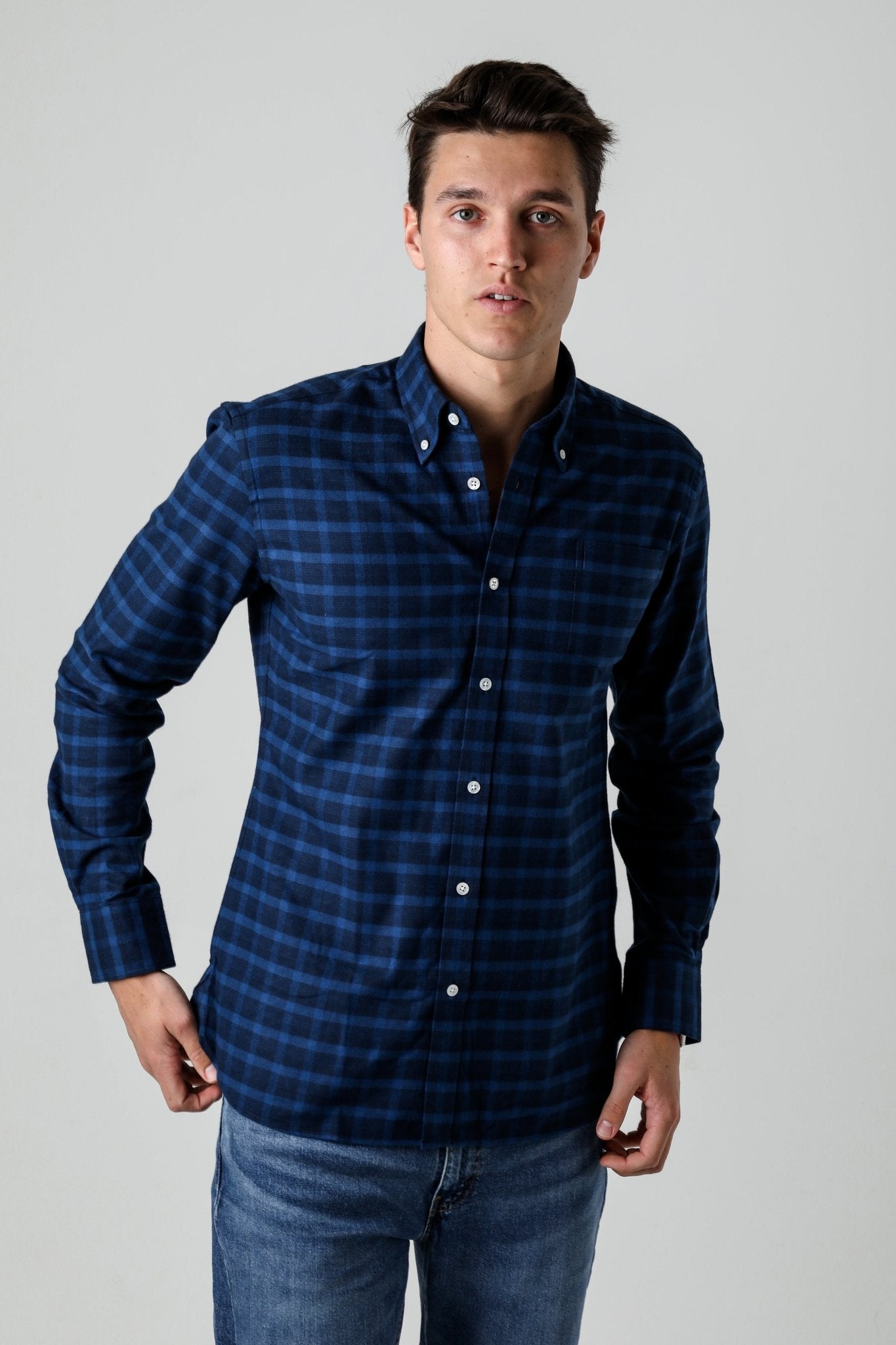 Melbourne Blue Check Flannel Shirt - Nazario Parisi & Sons