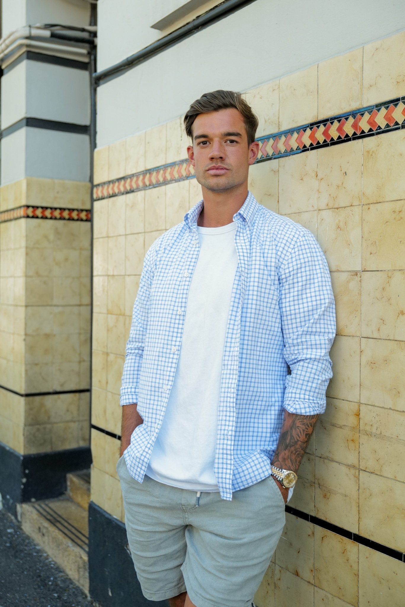 Monaco Blue Check Seersucker Button Down Shirt - Nazario Parisi & Sons