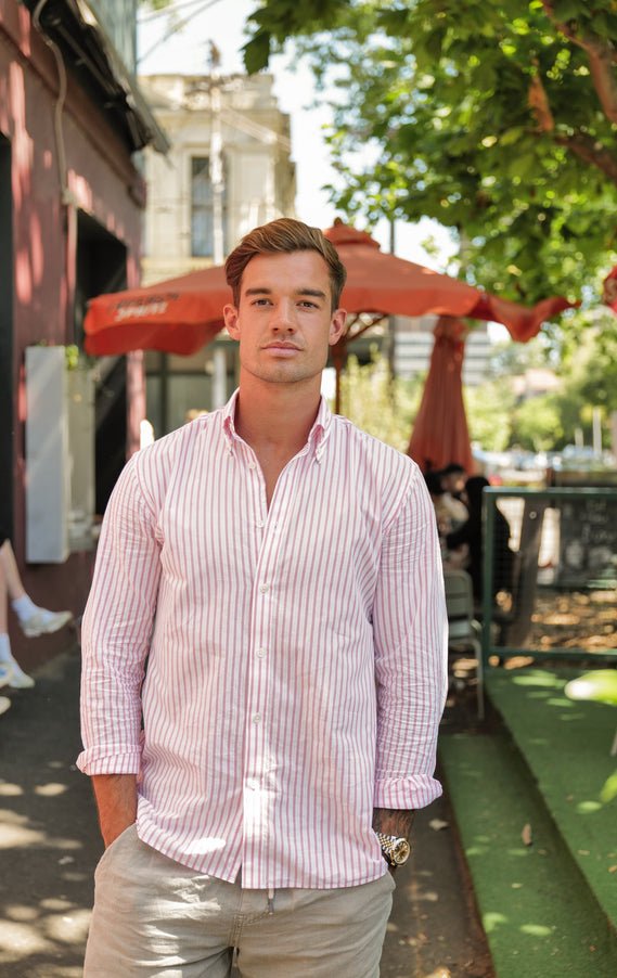 Monaco Red Stripe Seersucker Button Down Shirt - Nazario Parisi & Sons