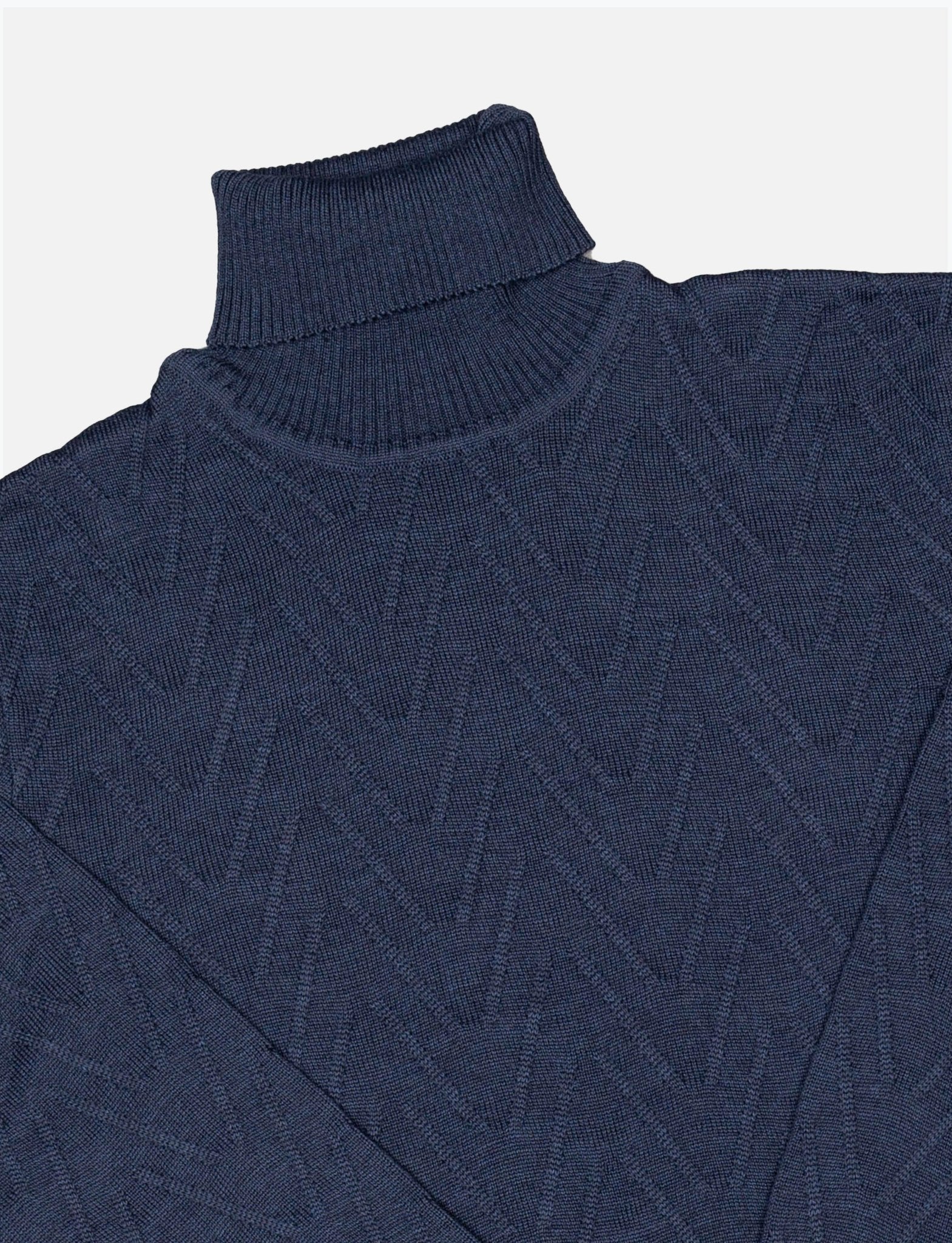 Navy Wave Roll Neck Knit - Nazario Parisi & Sons