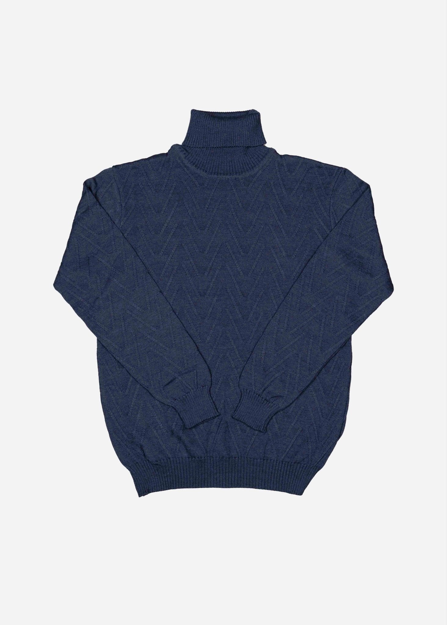 Navy Wave Roll Neck Knit - Nazario Parisi & Sons