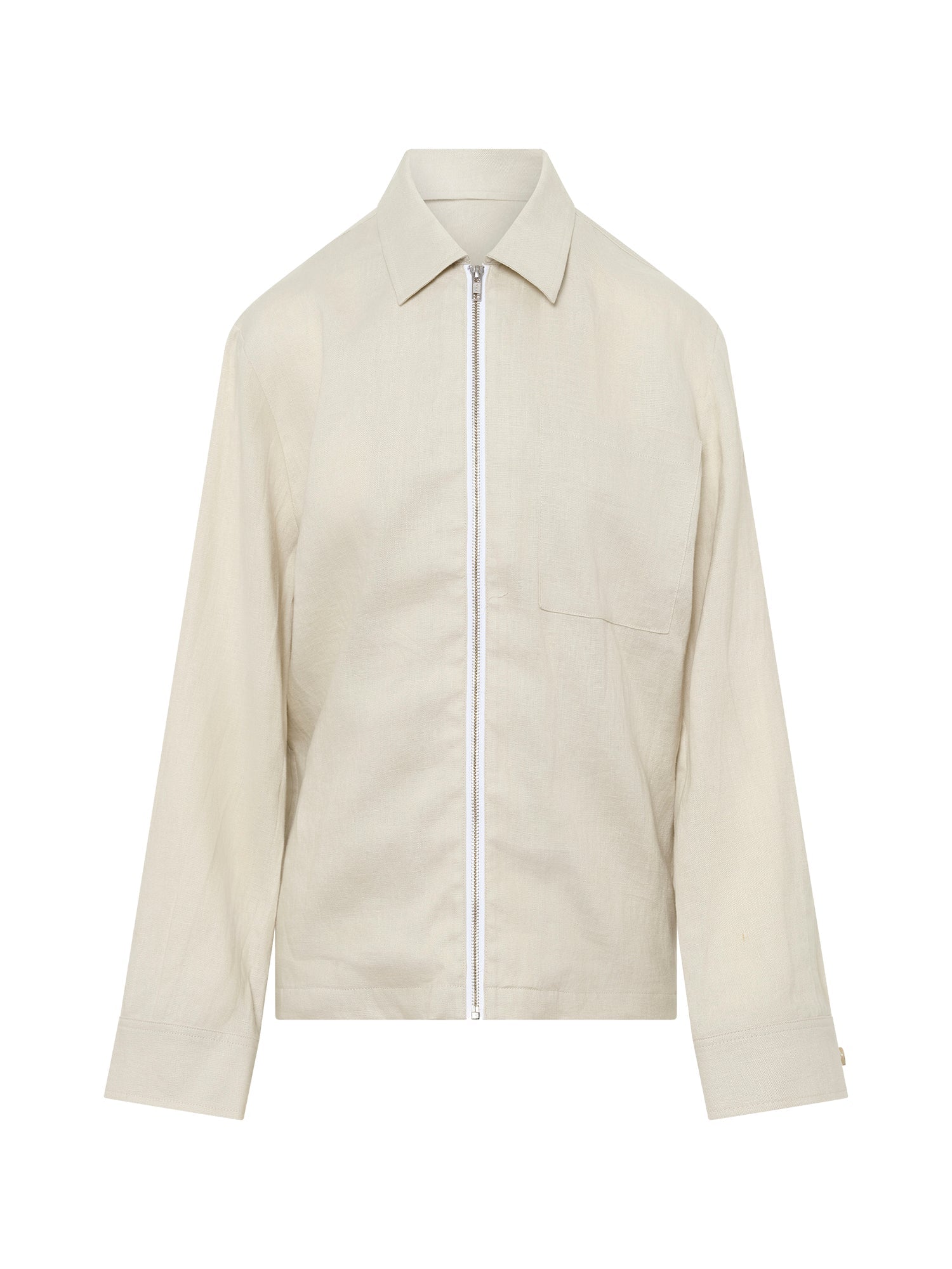 Oatmeal Linen Zip Overshirt - Nazario Parisi & Sons