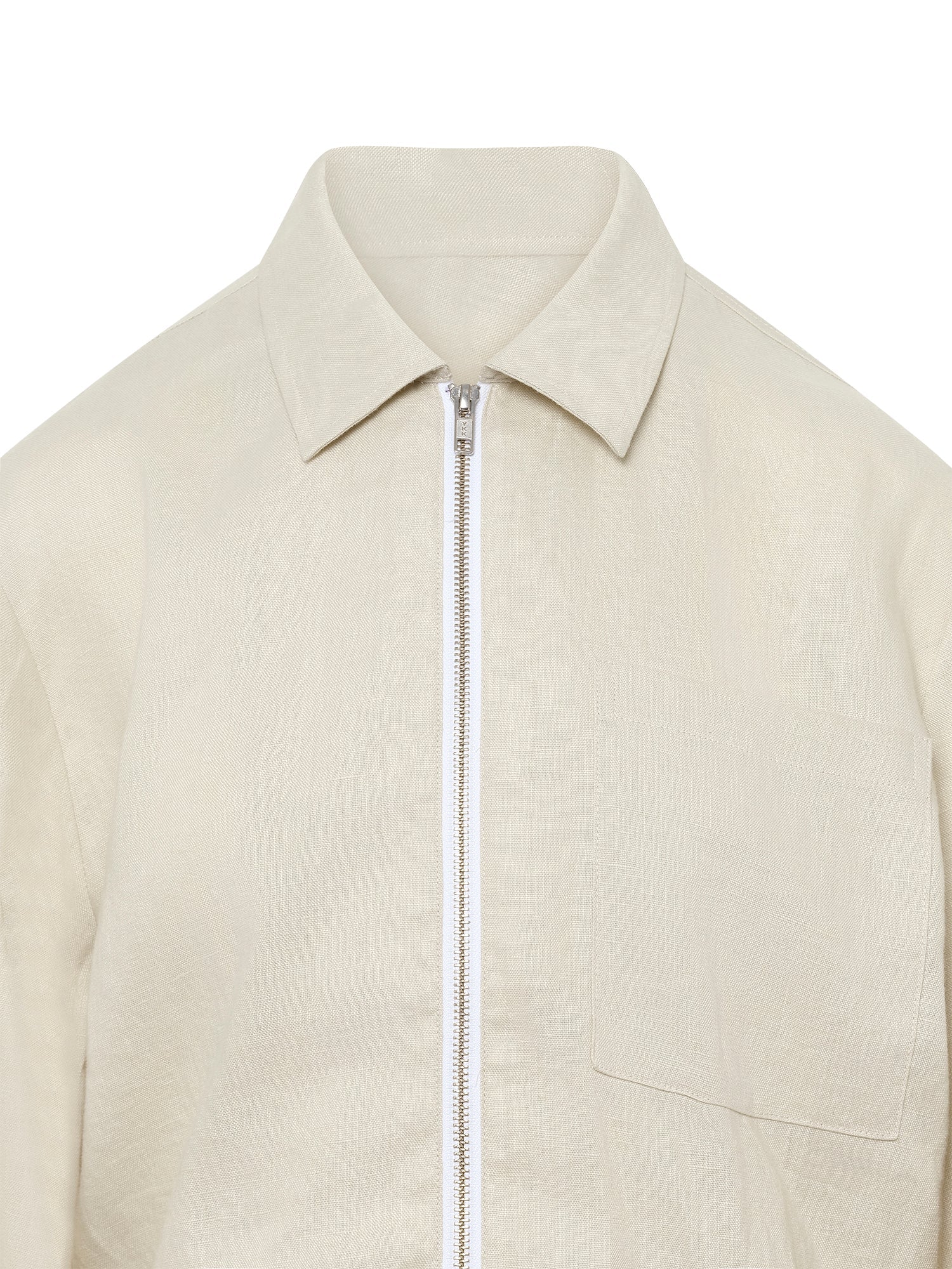 Oatmeal Linen Zip Overshirt - Nazario Parisi & Sons