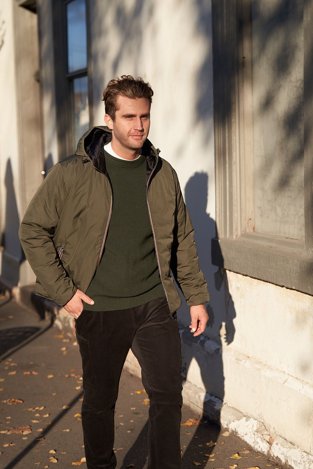 Olive/Black Reversible Hooded Puffer Jacket - Nazario Parisi & Sons