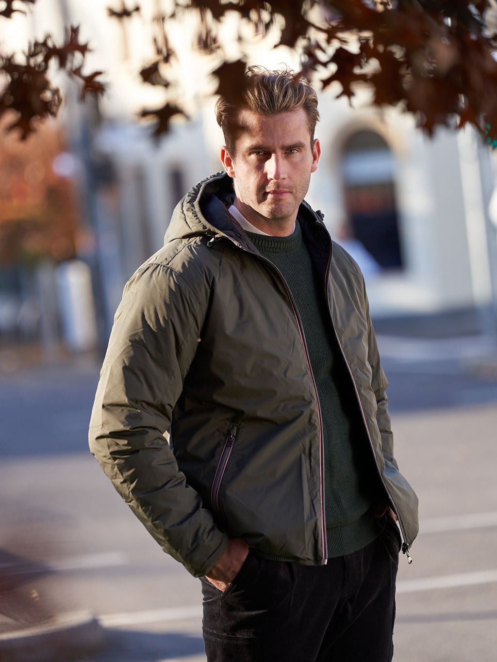 Olive/Black Reversible Hooded Puffer Jacket - Nazario Parisi & Sons