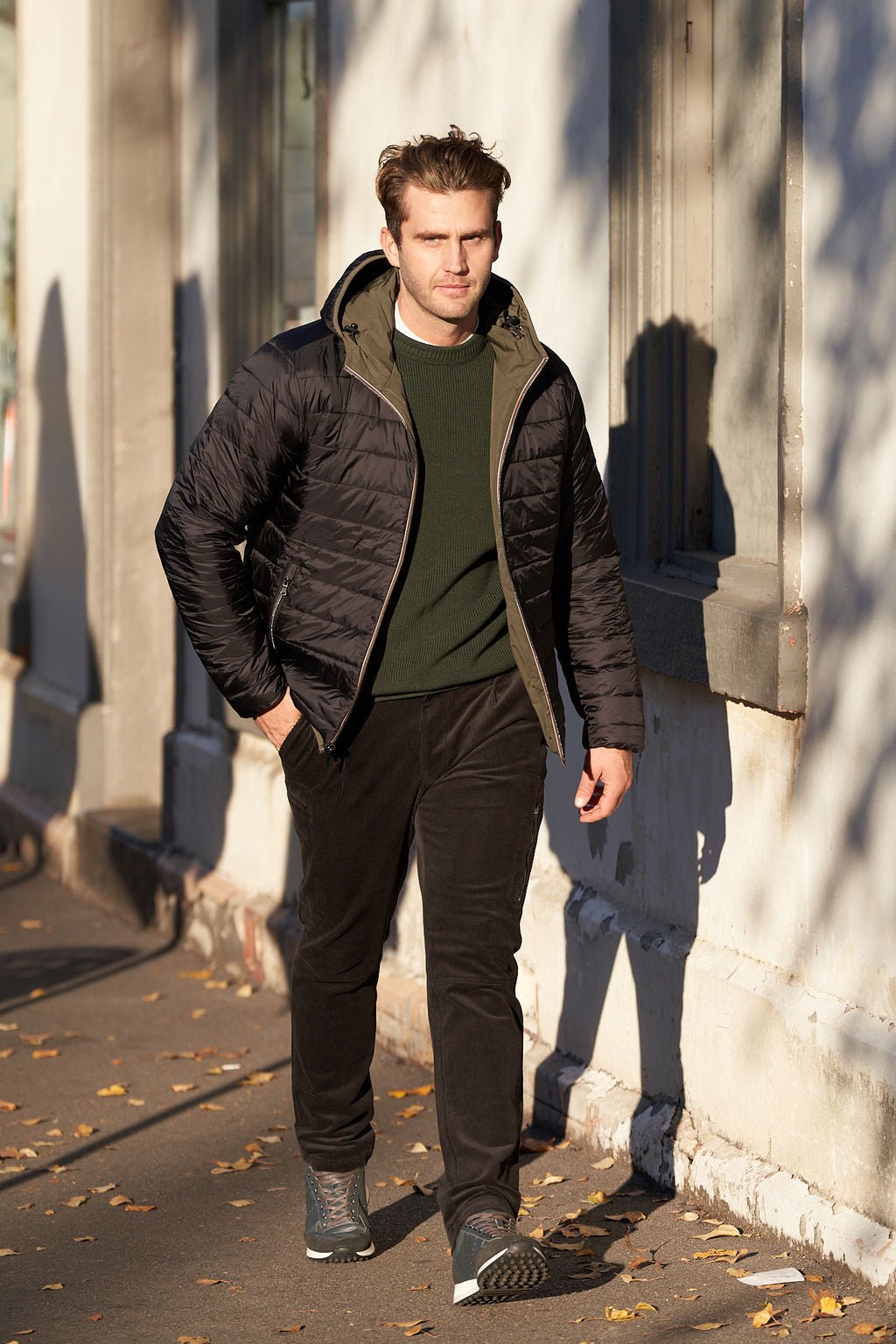 Olive/Black Reversible Hooded Puffer Jacket - Nazario Parisi & Sons