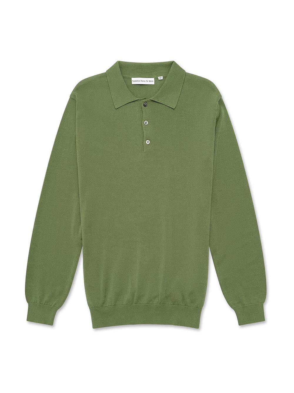 Pistachio Mercerised Cotton Long Sleeve Polo - Nazario Parisi & Sons