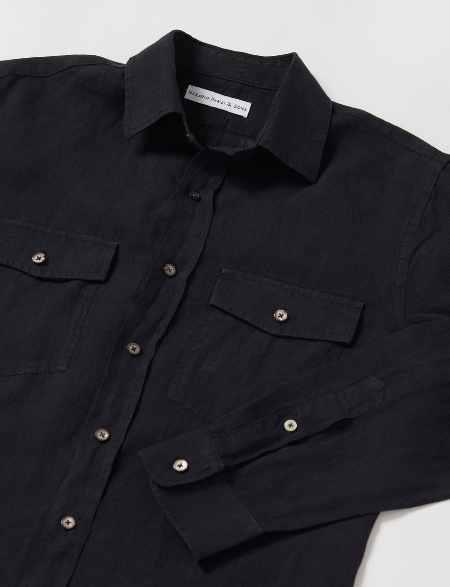 Portofino Black Linen Shirt - Nazario Parisi & Sons