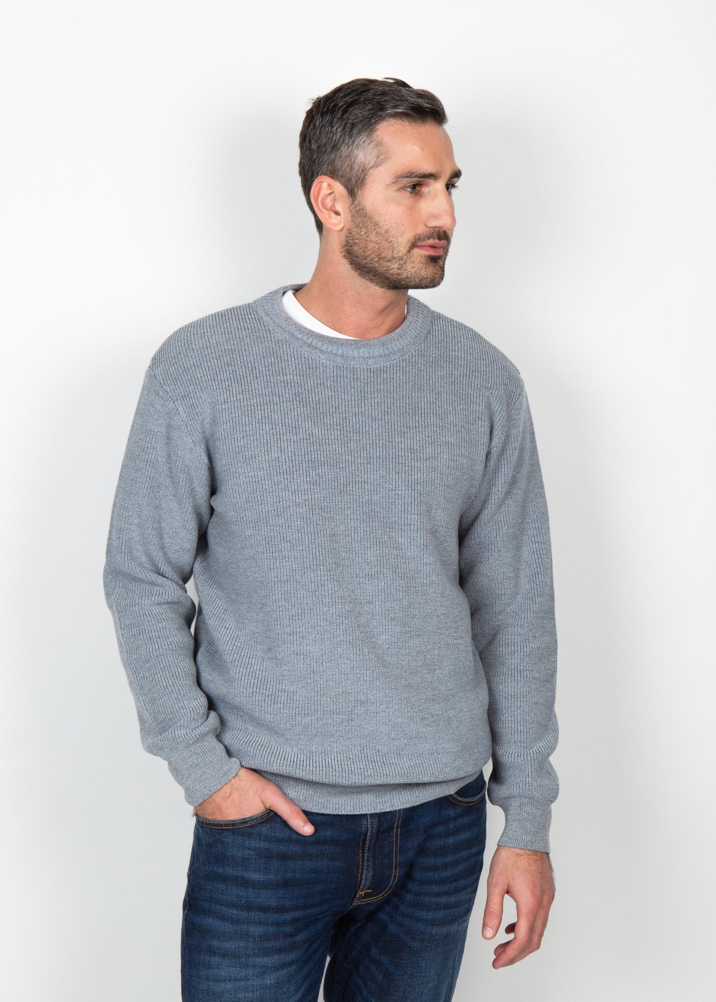 Sky Blue Melange Fisherman Rib Knit - Nazario Parisi & Sons