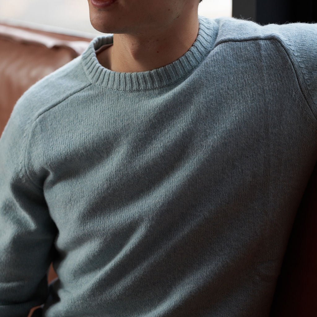 Sky Blue Saddle Shoulder Crew Knit - Nazario Parisi & Sons