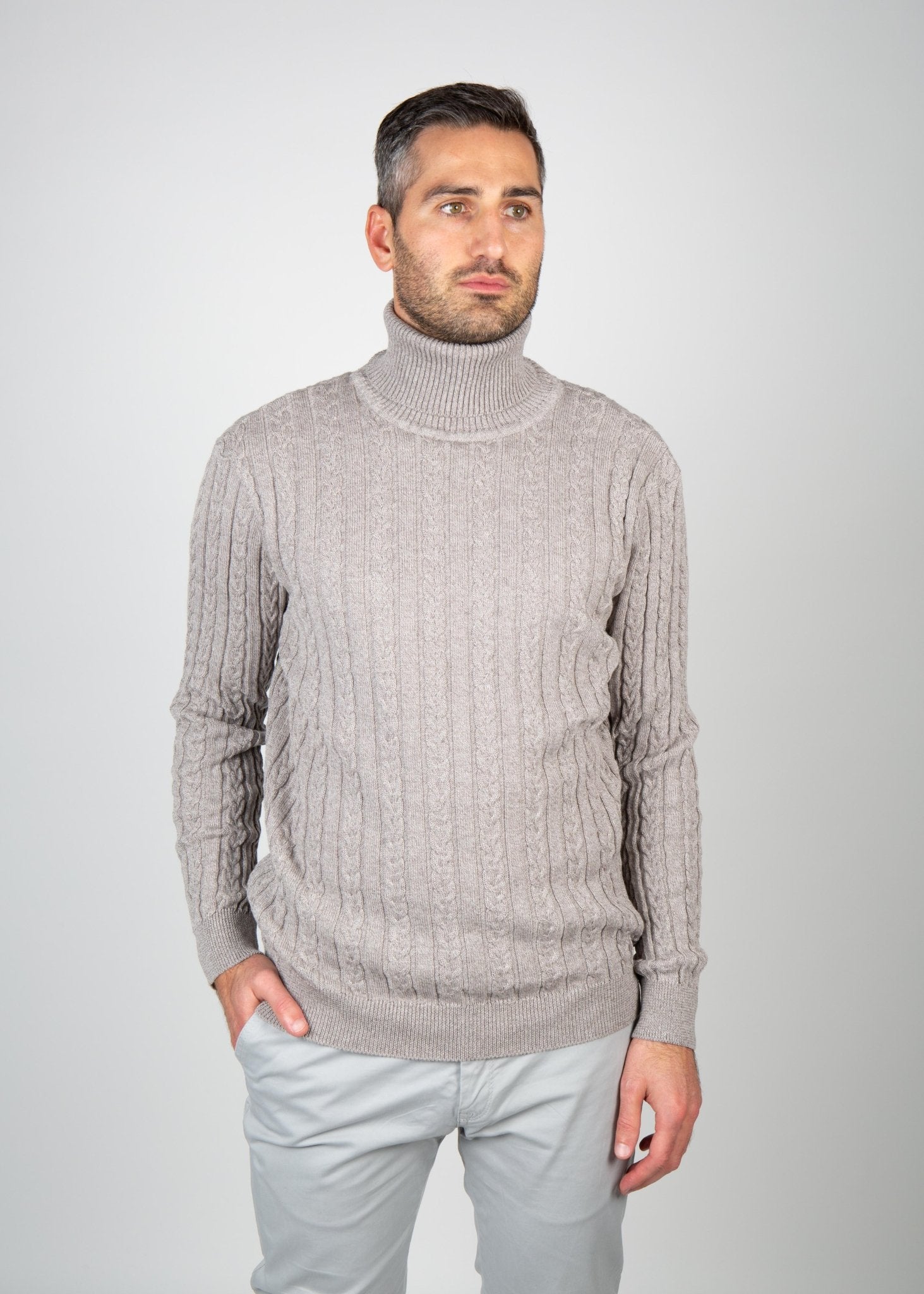 Stone Cable Roll Neck Knit - Nazario Parisi & Sons