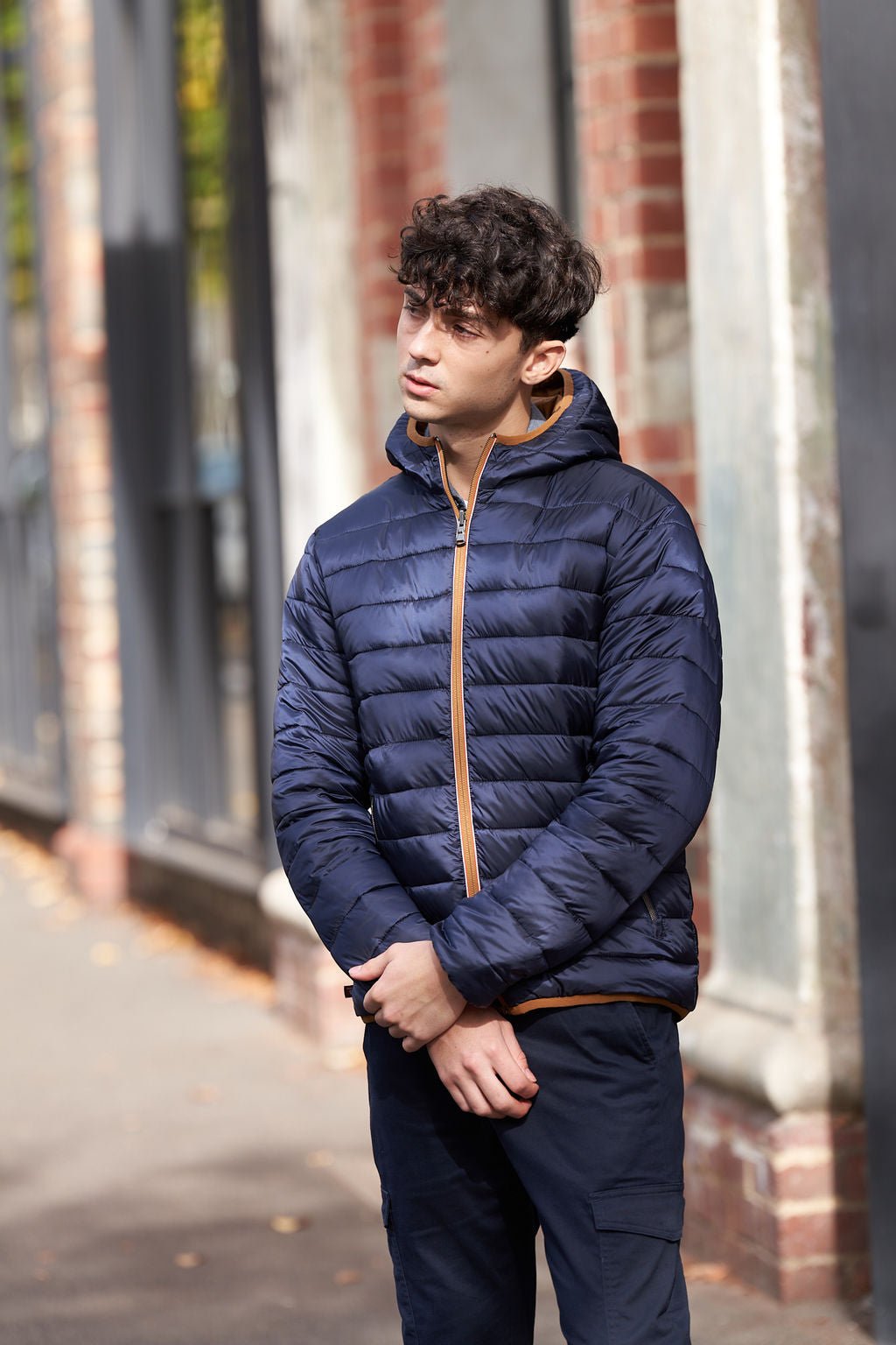 Tan/Marine Reversible Hooded Puffer Jacket - Nazario Parisi & Sons