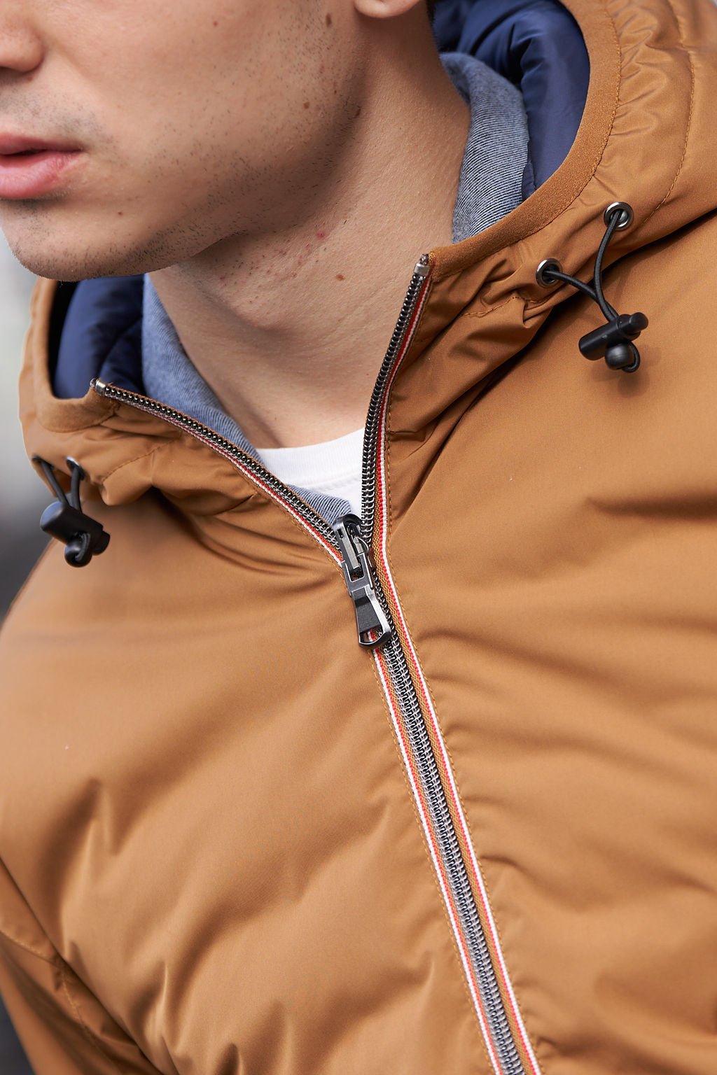 Tan/Marine Reversible Hooded Puffer Jacket - Nazario Parisi & Sons