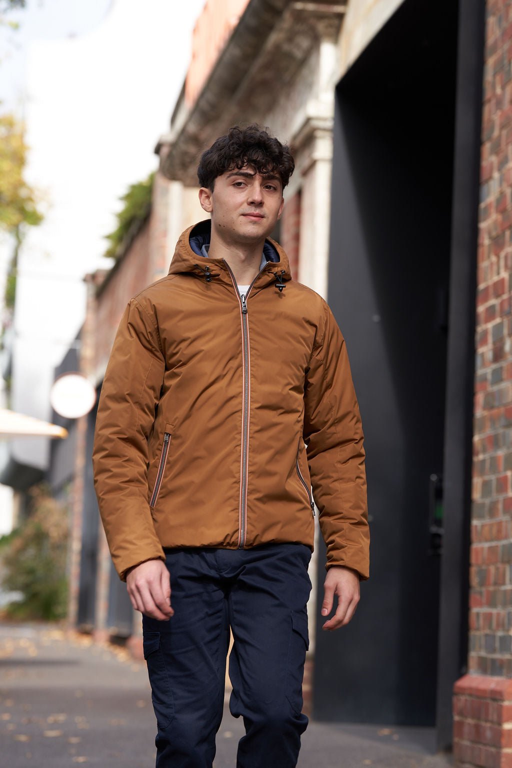 Tan/Marine Reversible Hooded Puffer Jacket - Nazario Parisi & Sons