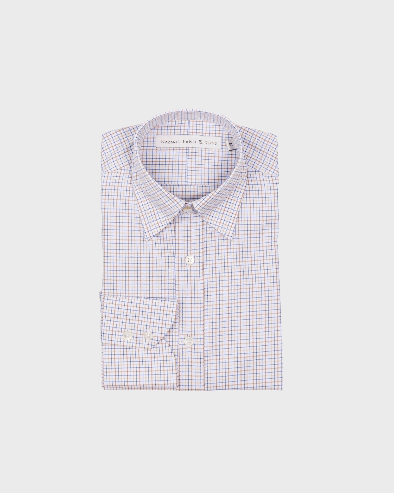 Tokyo Blue & Camel Check Hidden Button Shirt - Nazario Parisi & Sons