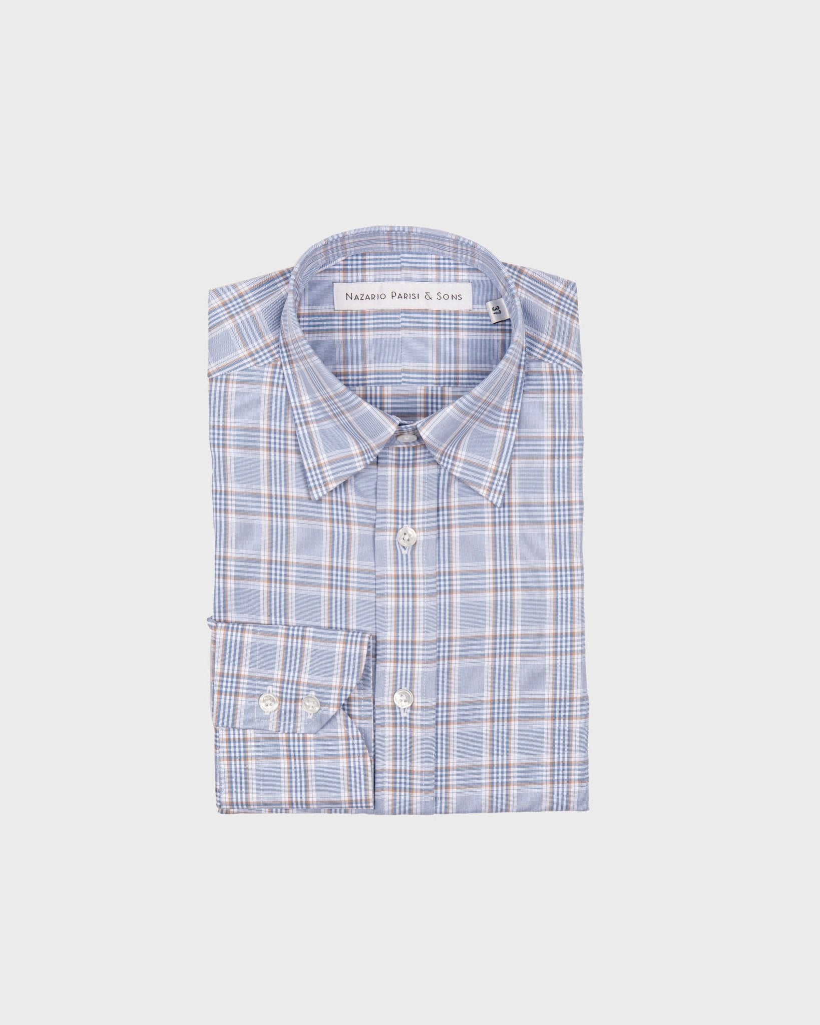 Tokyo Blue Prince Of Wales Hidden Button Shirt - Nazario Parisi & Sons