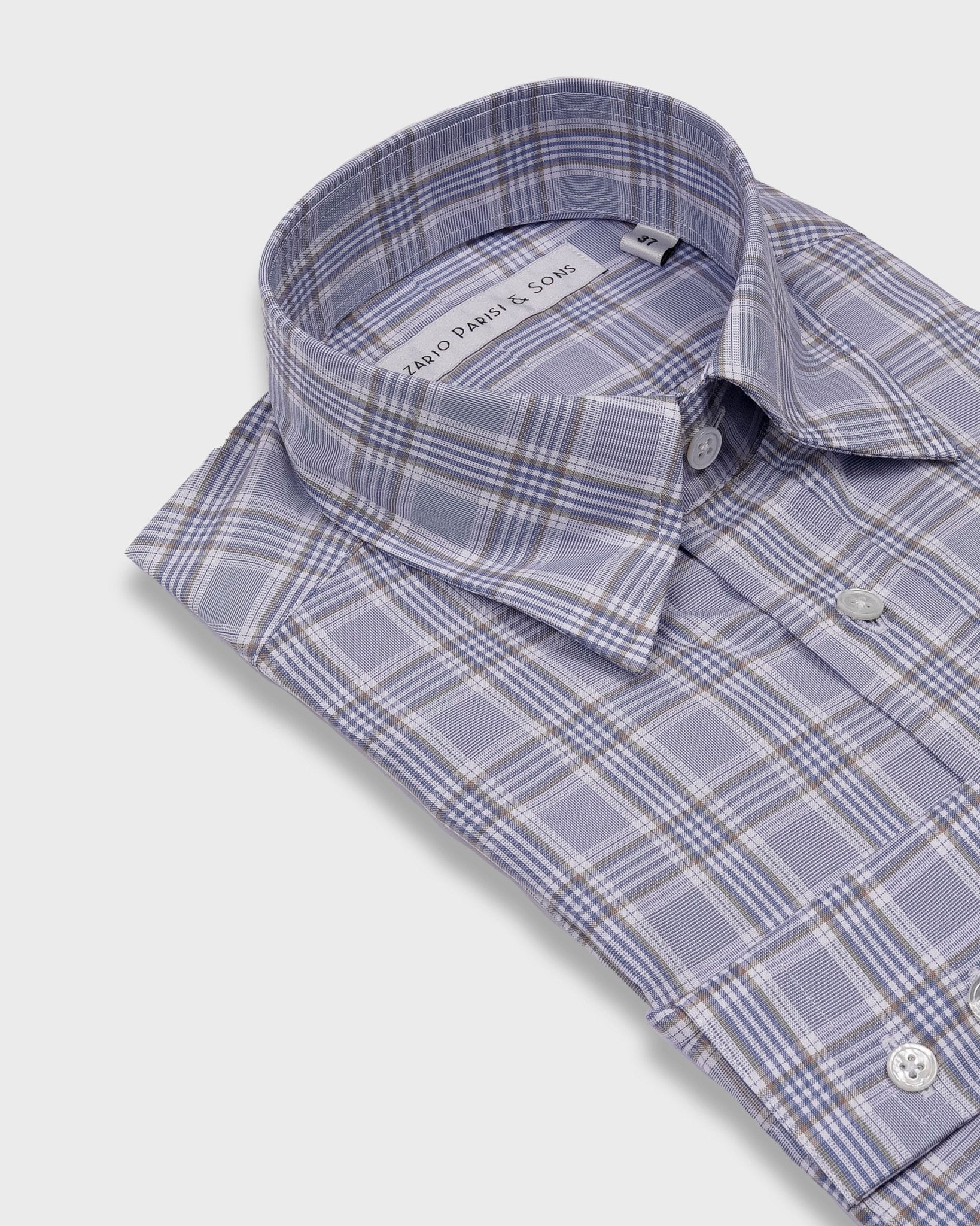 Tokyo Blue Prince Of Wales Hidden Button Shirt - Nazario Parisi & Sons