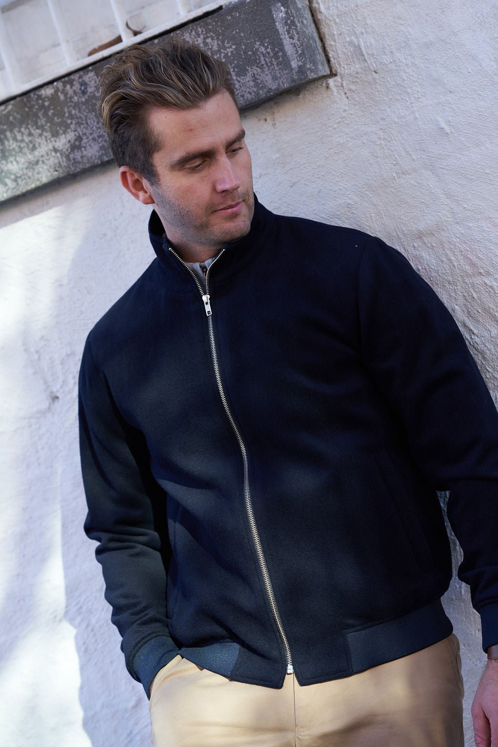 Wool Zip Bomber Jacket - Nazario Parisi & Sons